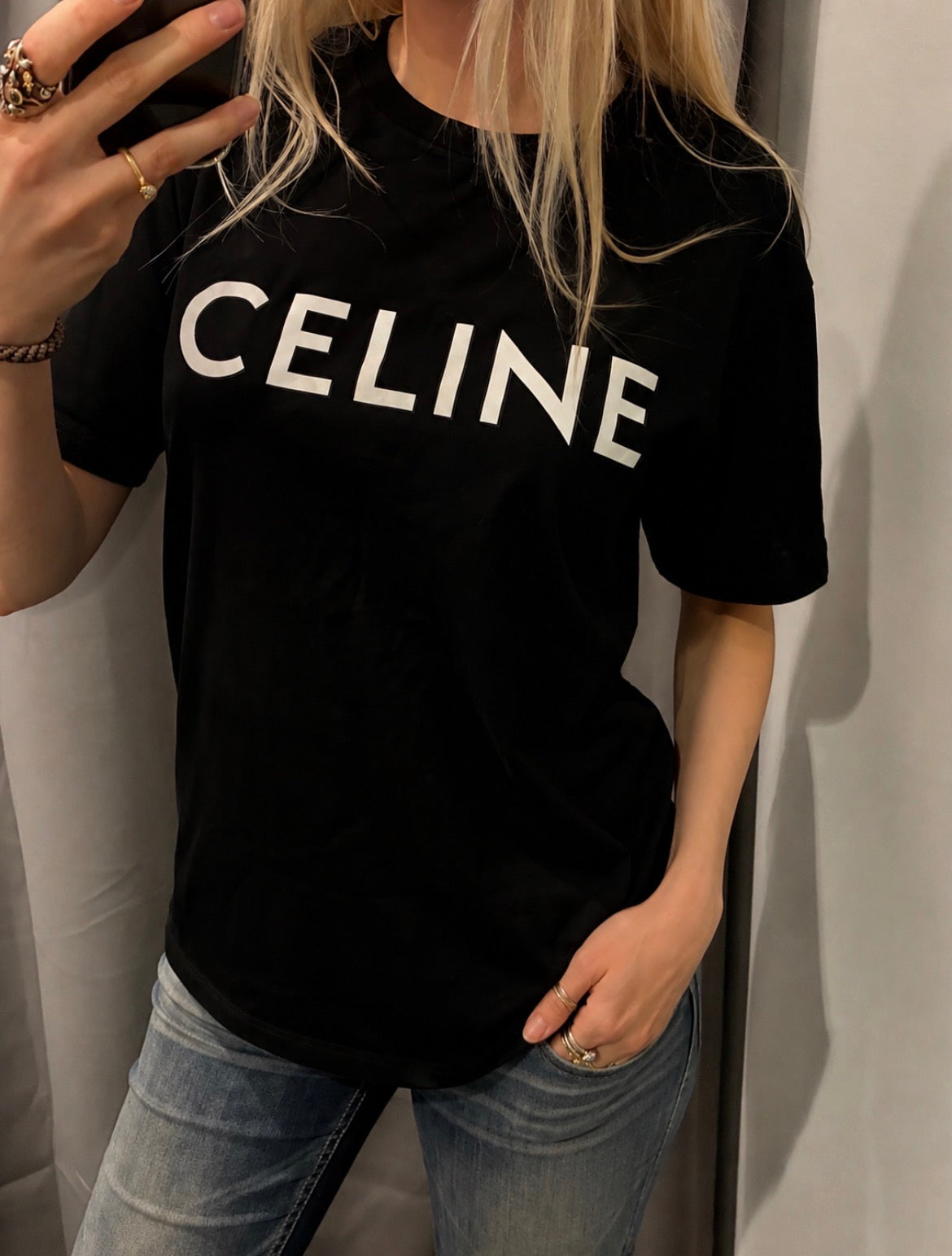 Celine Logo Tee - Black & White - Size M