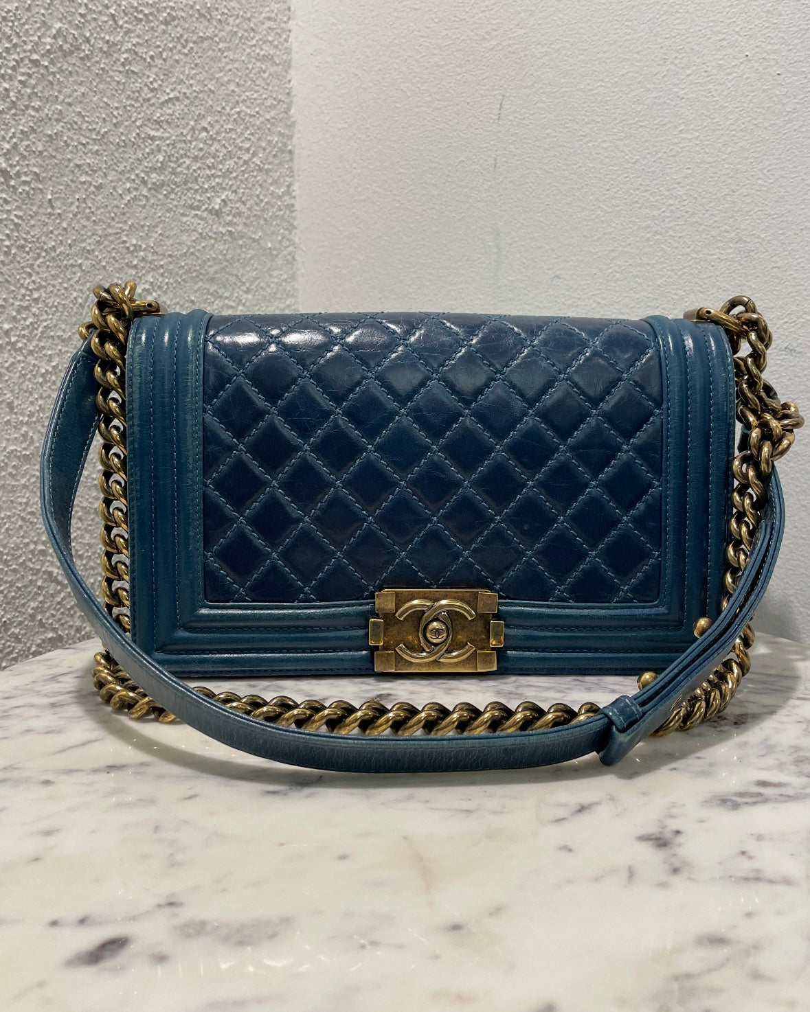 Chanel Boy Bag - Medium - Teal & Aged Gold Hardware