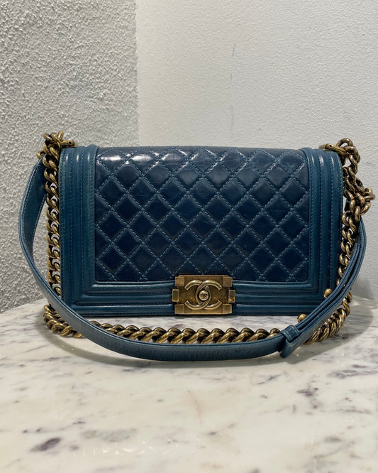 Chanel Boy Bag - Medium - Teal & Aged Gold Hardware