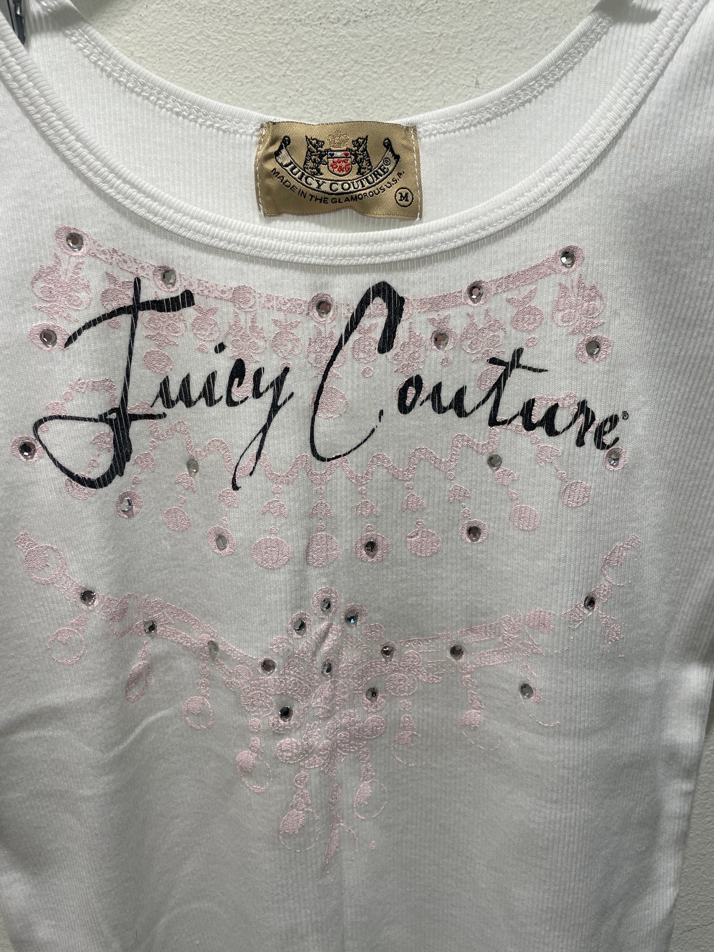 Juicy Couture Vintage White Ribbed Tank Top with Rhinestones - M