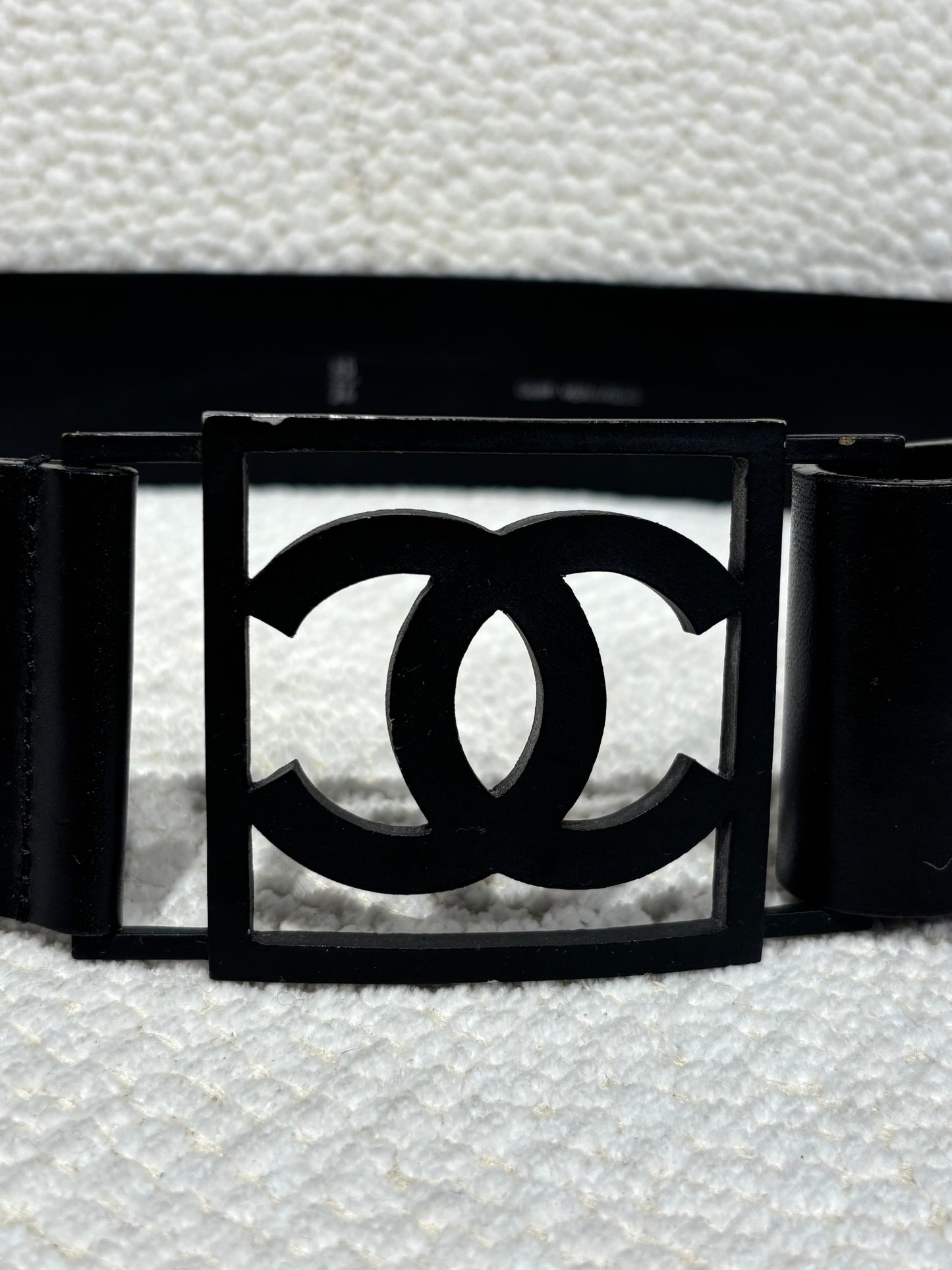 Chanel Belt – Wide Leather & Black Coated Sport Logo Metal Buckle