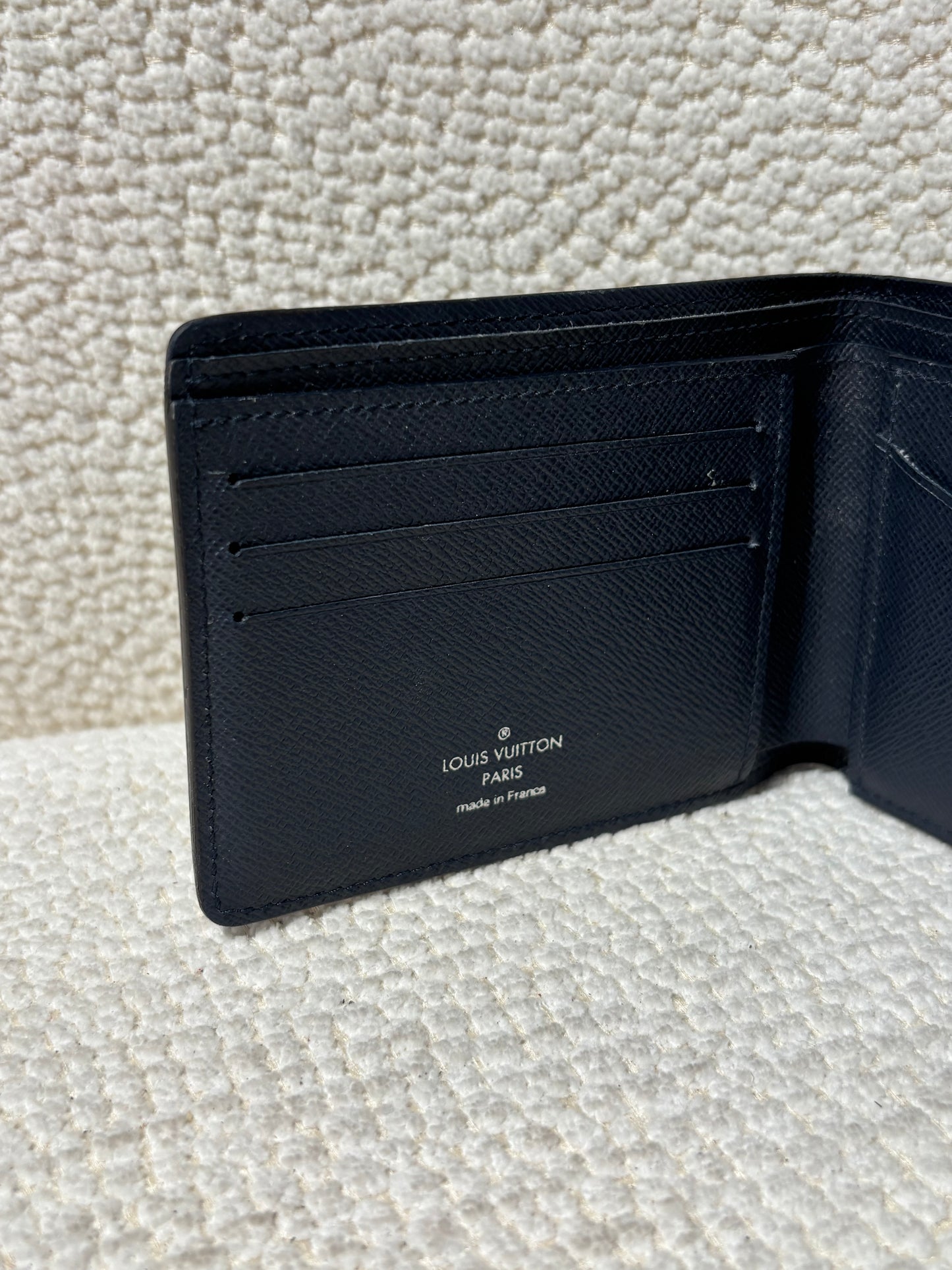 Louis Vuitton Wallet – Navy Leather with Embossed Logo