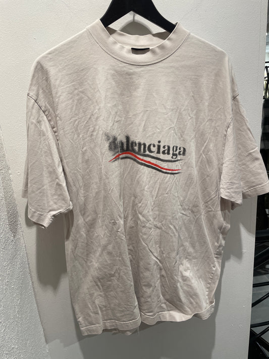 Balenciaga - Logo Tee - Offwhite w. spray - Medinas Wardrobe - S