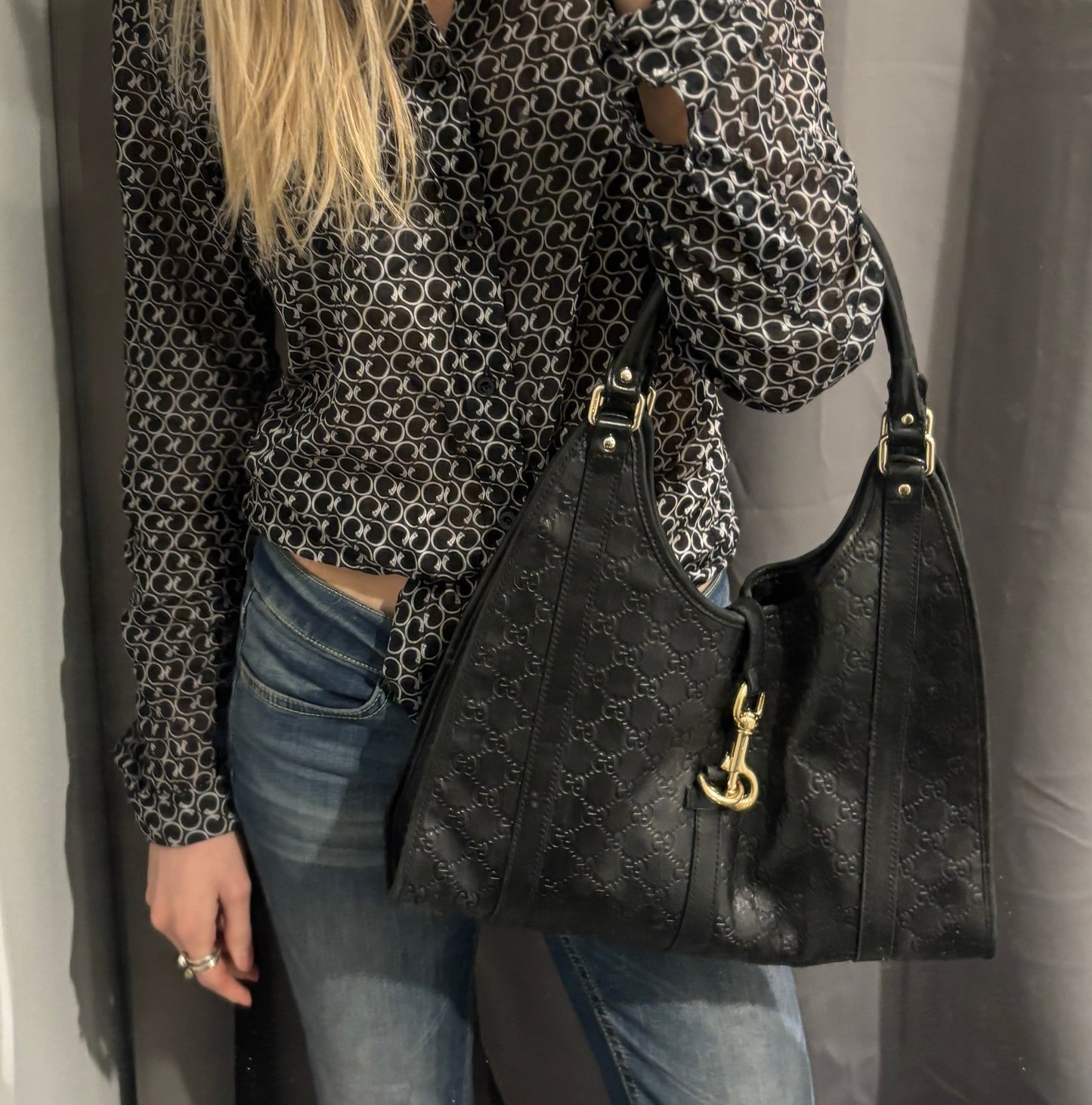 Gucci Guccissima Bag - Black Monogram Leather & Gold Hardware