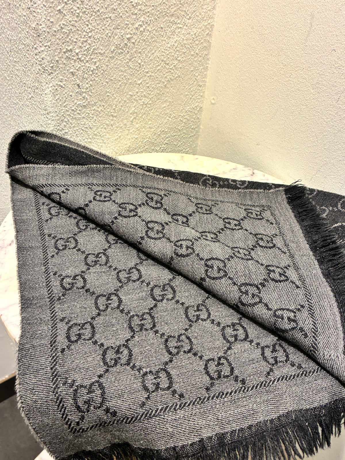 Gucci Monogram Scarf - Brown & Light Grey/Taupe