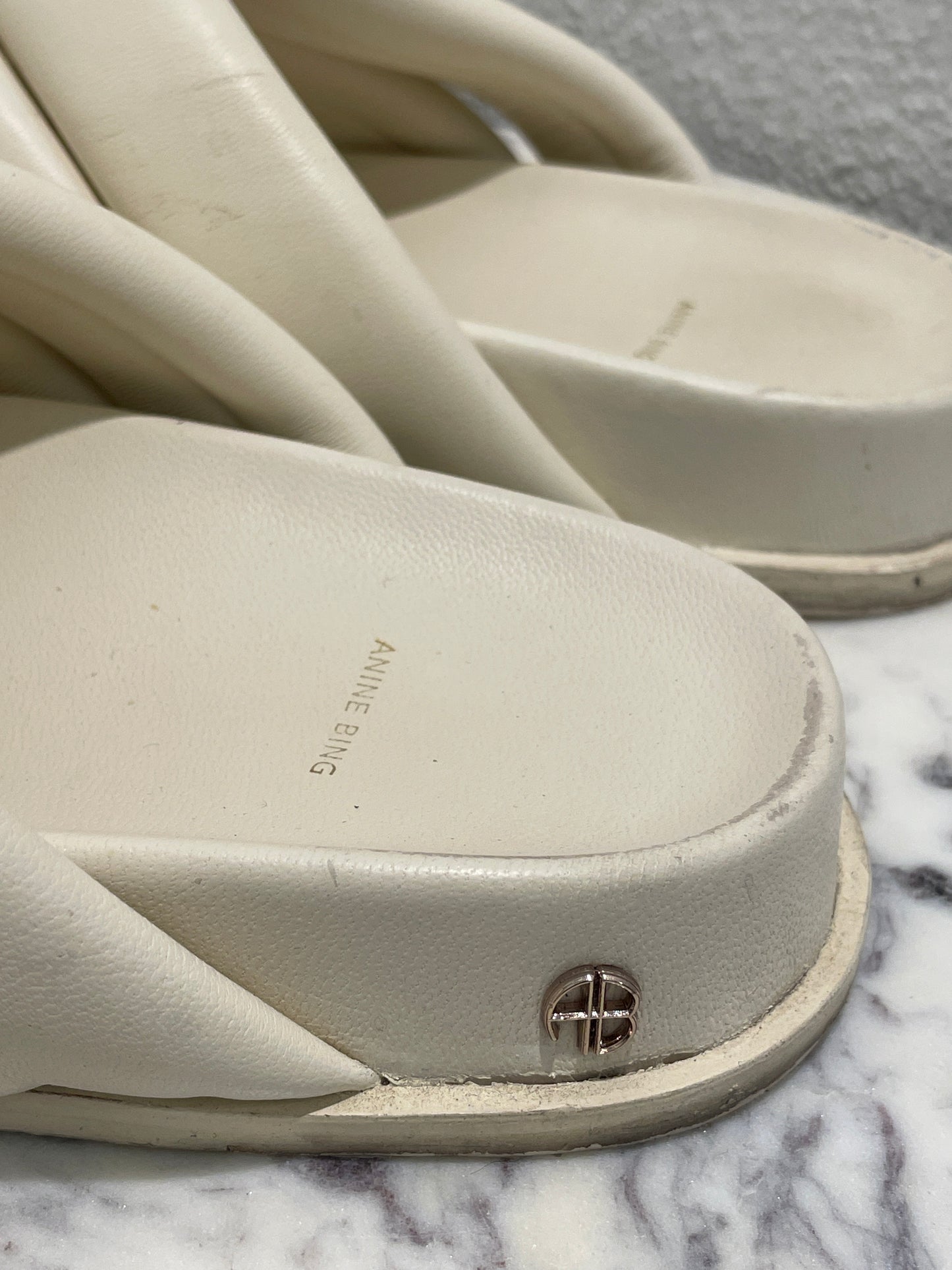 Anine Bing - Lizzie Slides – Off-white leather sandals - 39