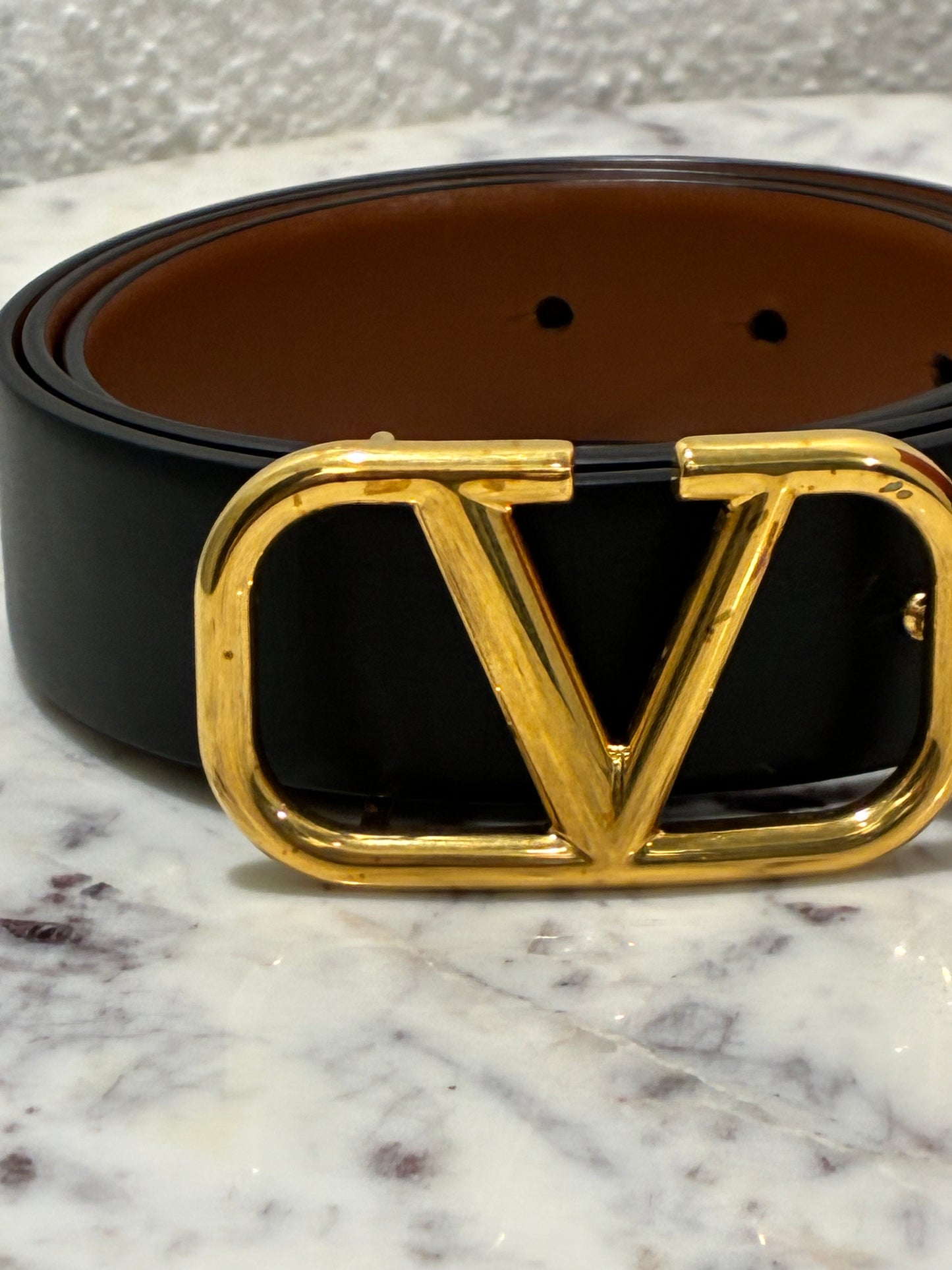 Valentino VLogo Reversible Belt - Black & Brown w. Gold Logo - Size 85
