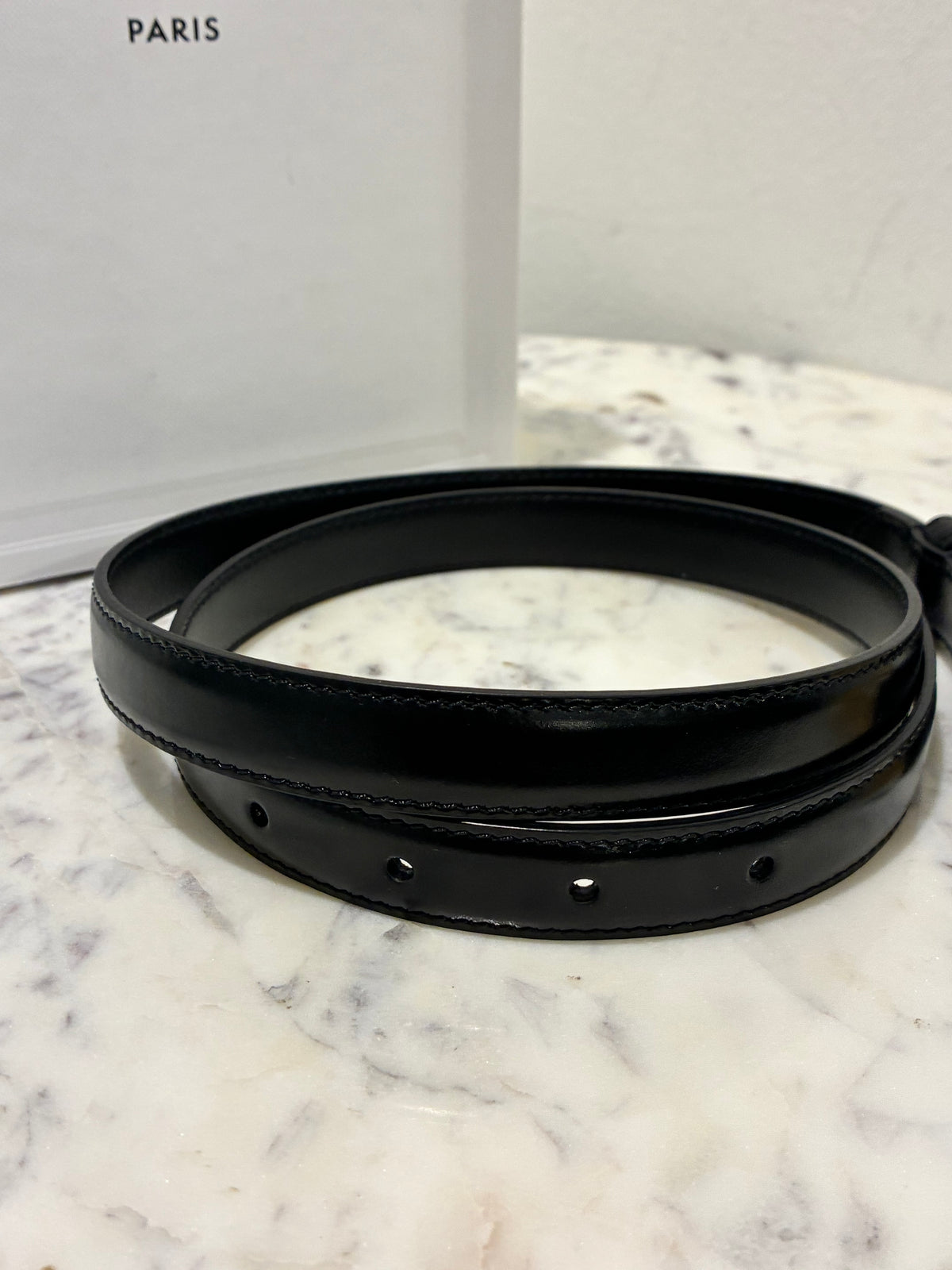 Celine Belt – Triomphe Belt - Black Leather & Gold Hardware - Size 80