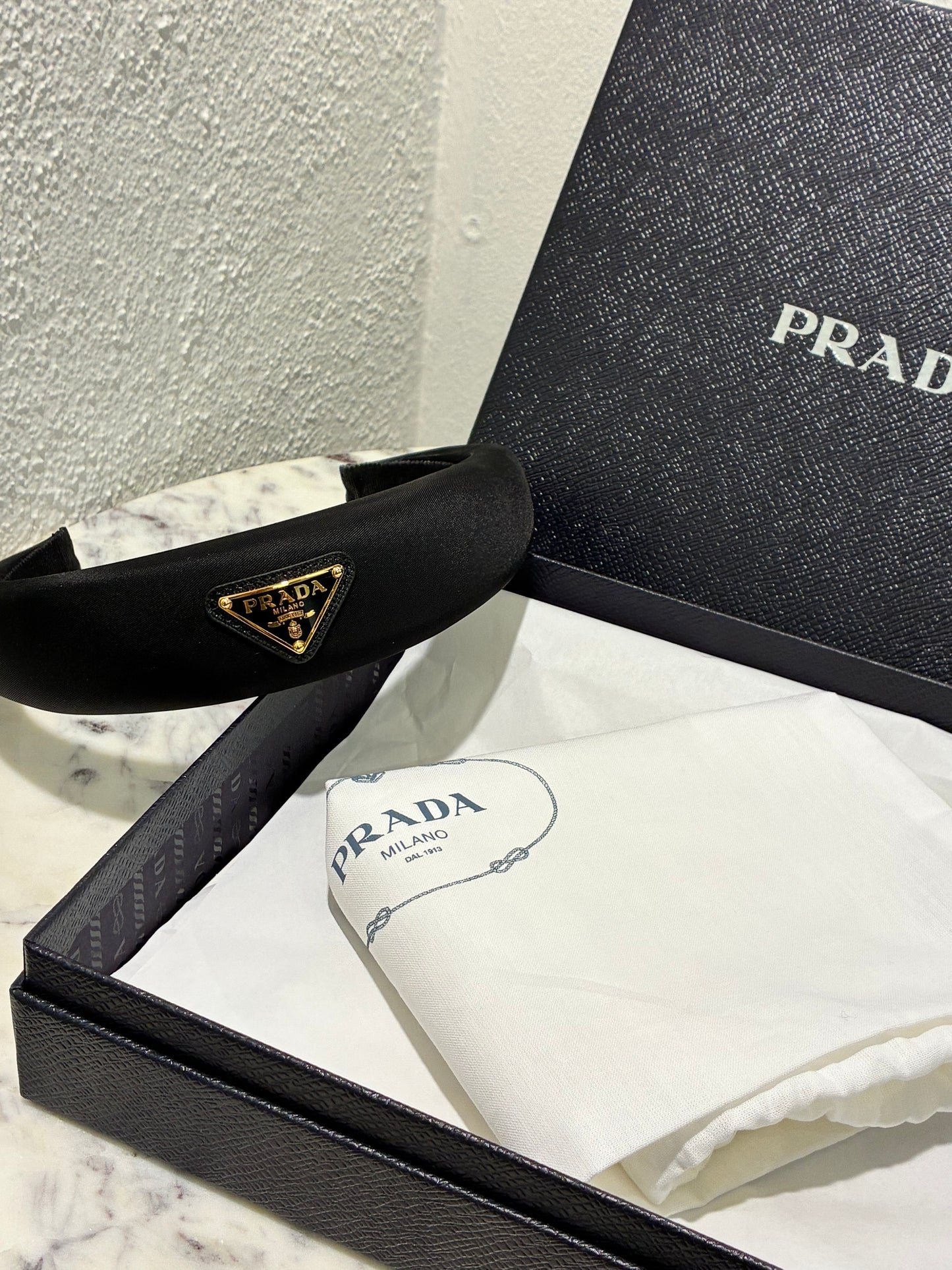 Prada Headband - Black with Silver Logo