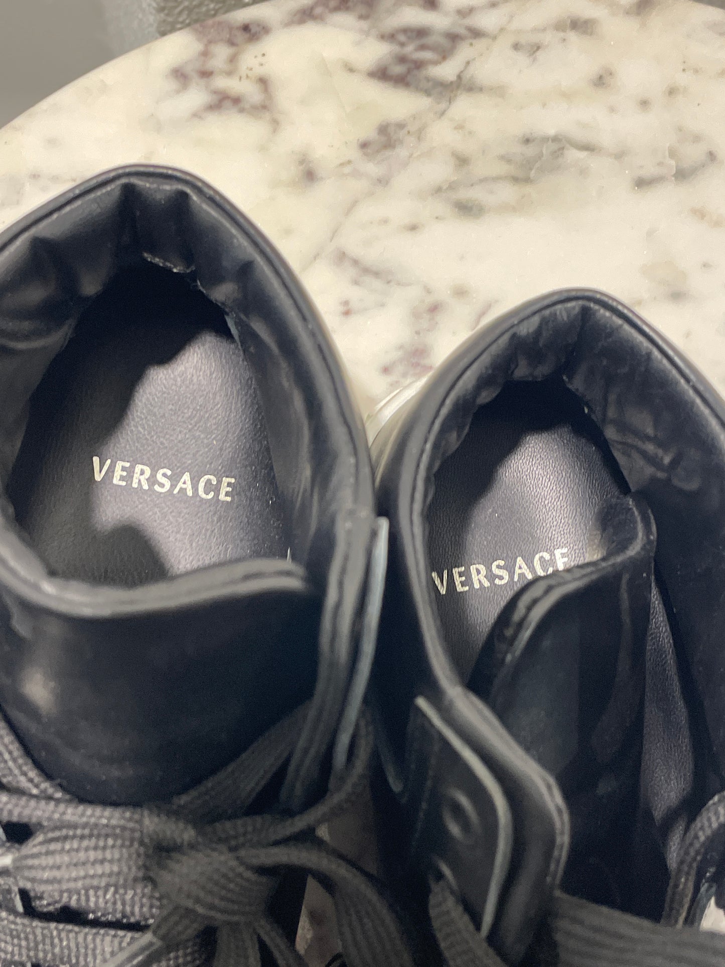 Authentic Versace Black Leather Medusa Head High-Top Sneakers - 36