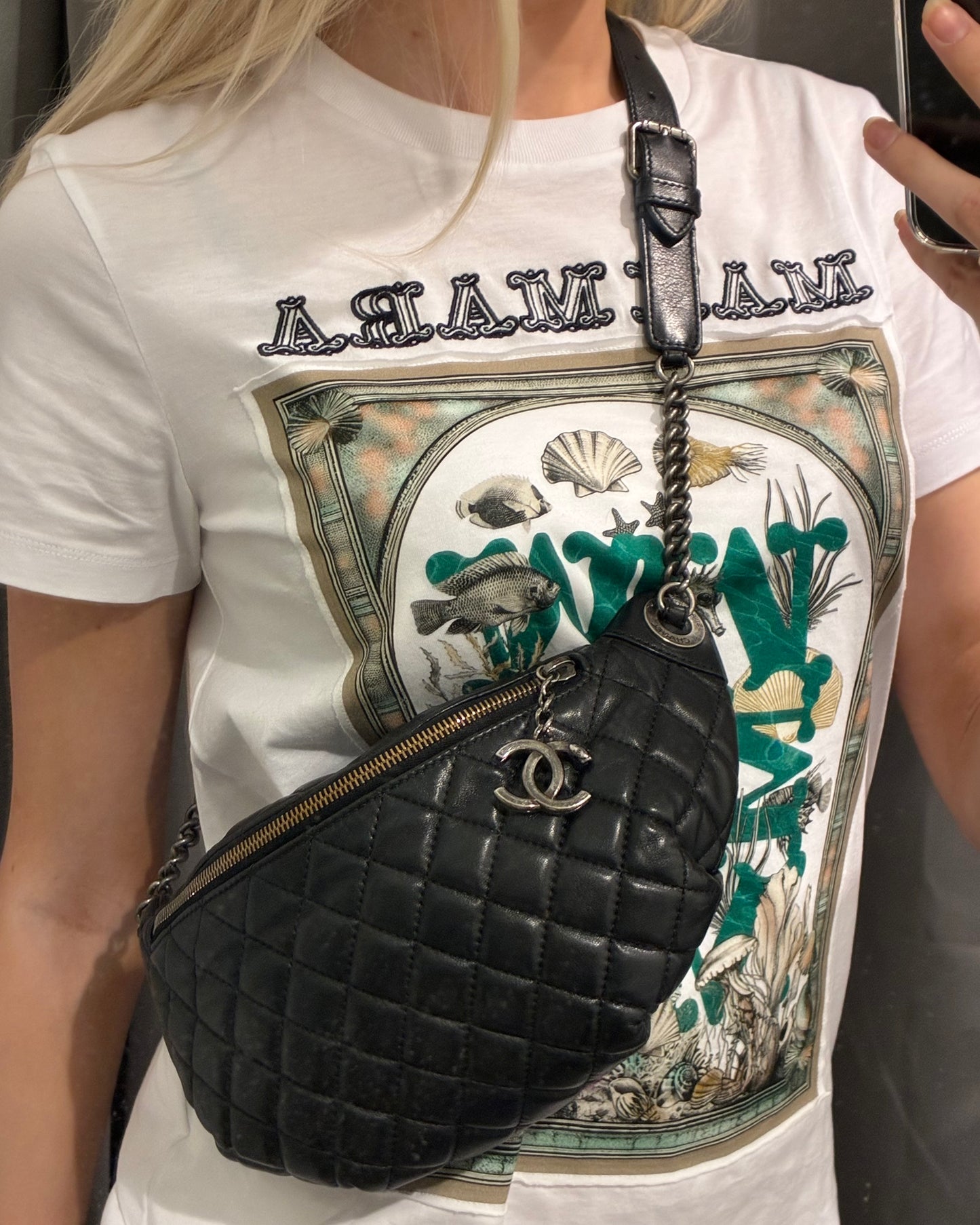 Chanel crossbody / bumbag - black lambskin with ruthenium hardware