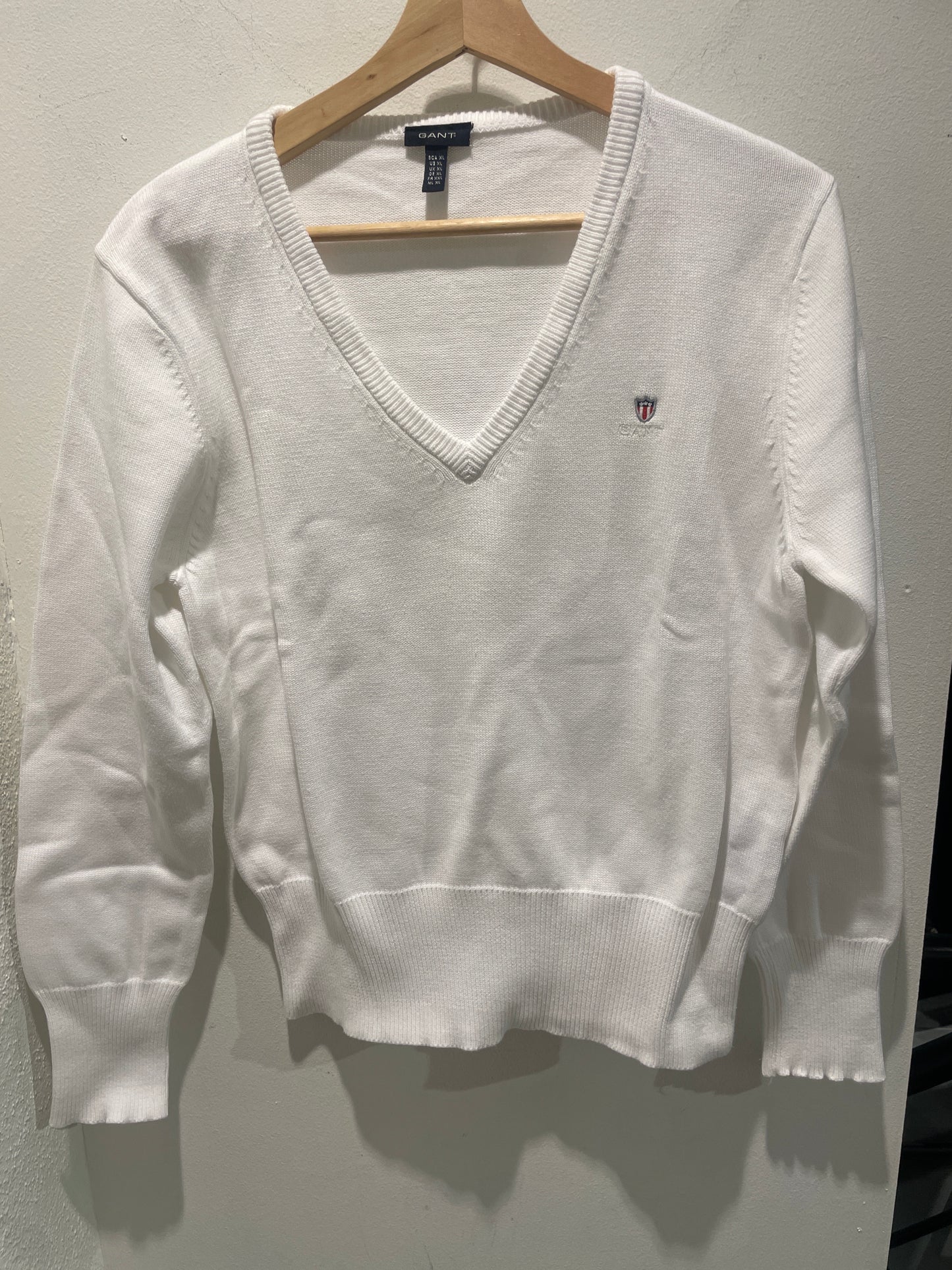 Gant - V-neck knit - white cotton - S/L