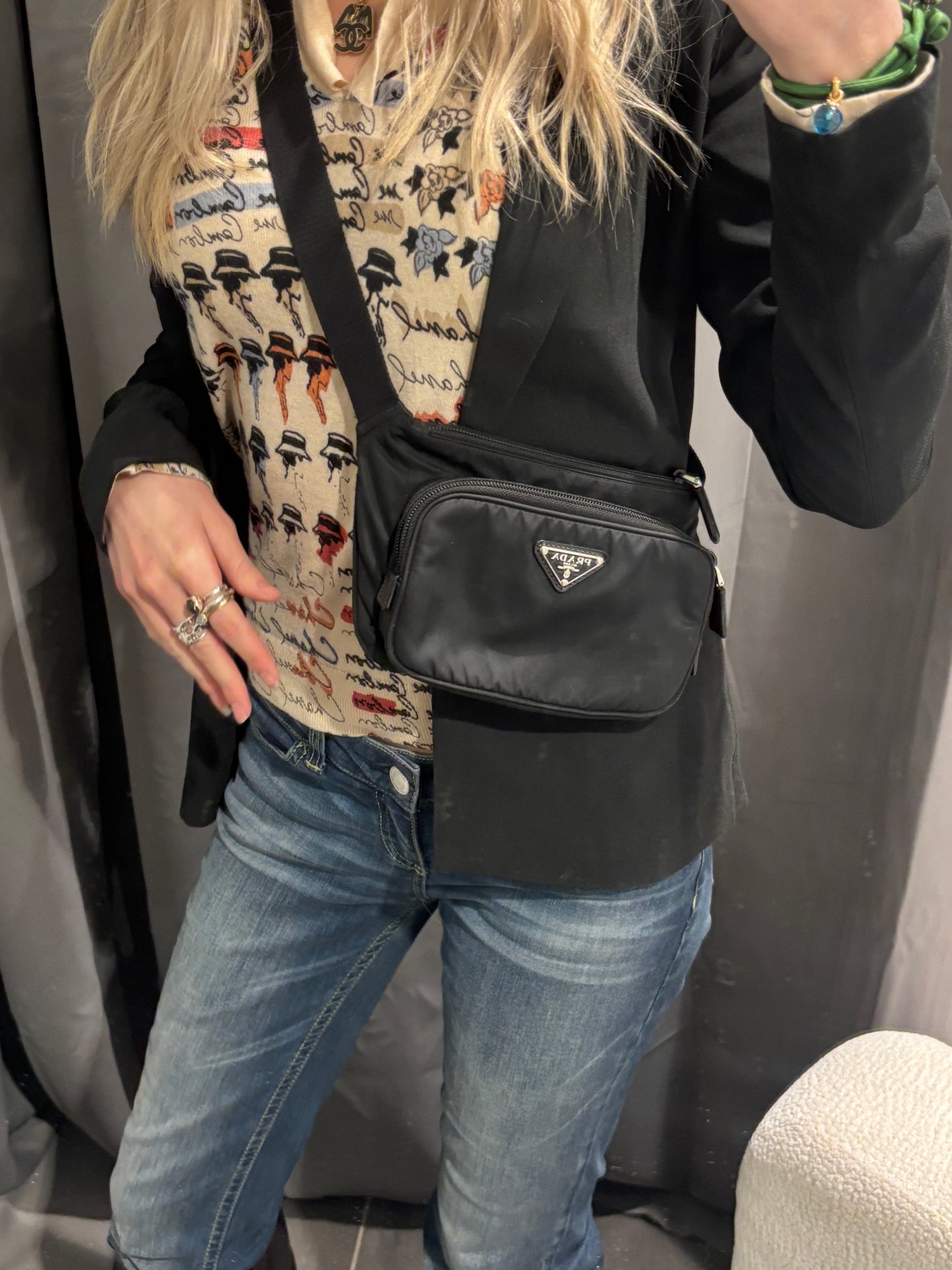 Prada Crossbody Bag - Black Nylon & Silver Logo