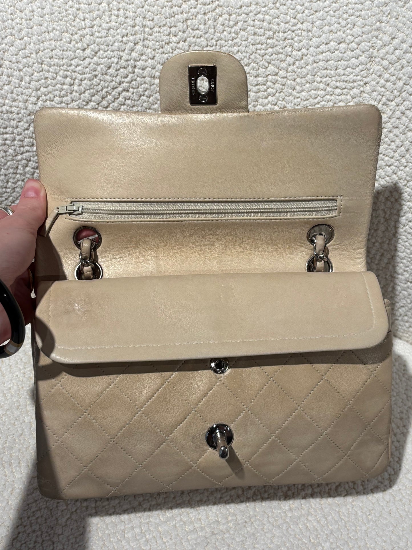 Chanel Classic Flap Bag - Small – Beige Lambskin & Silver Hardware