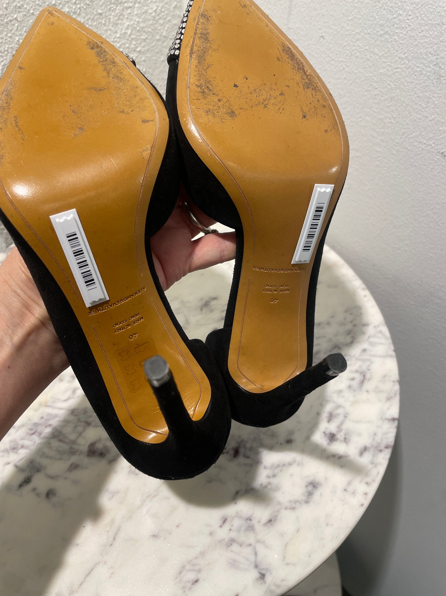 Alexandre Vauthier Black Suede Rhinestone Cap-Toe Pumps - 40