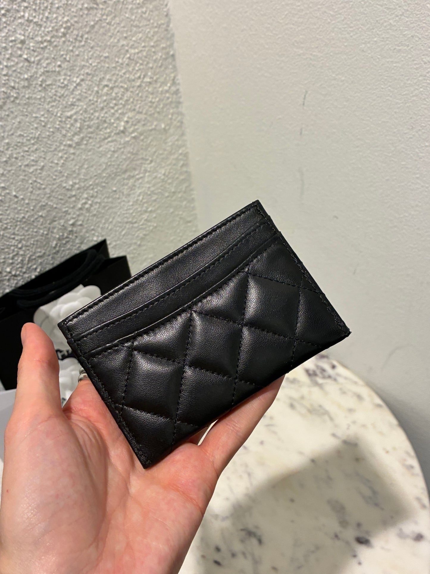 Chanel Cardholder - Black Lamsbkin & Silver Logo