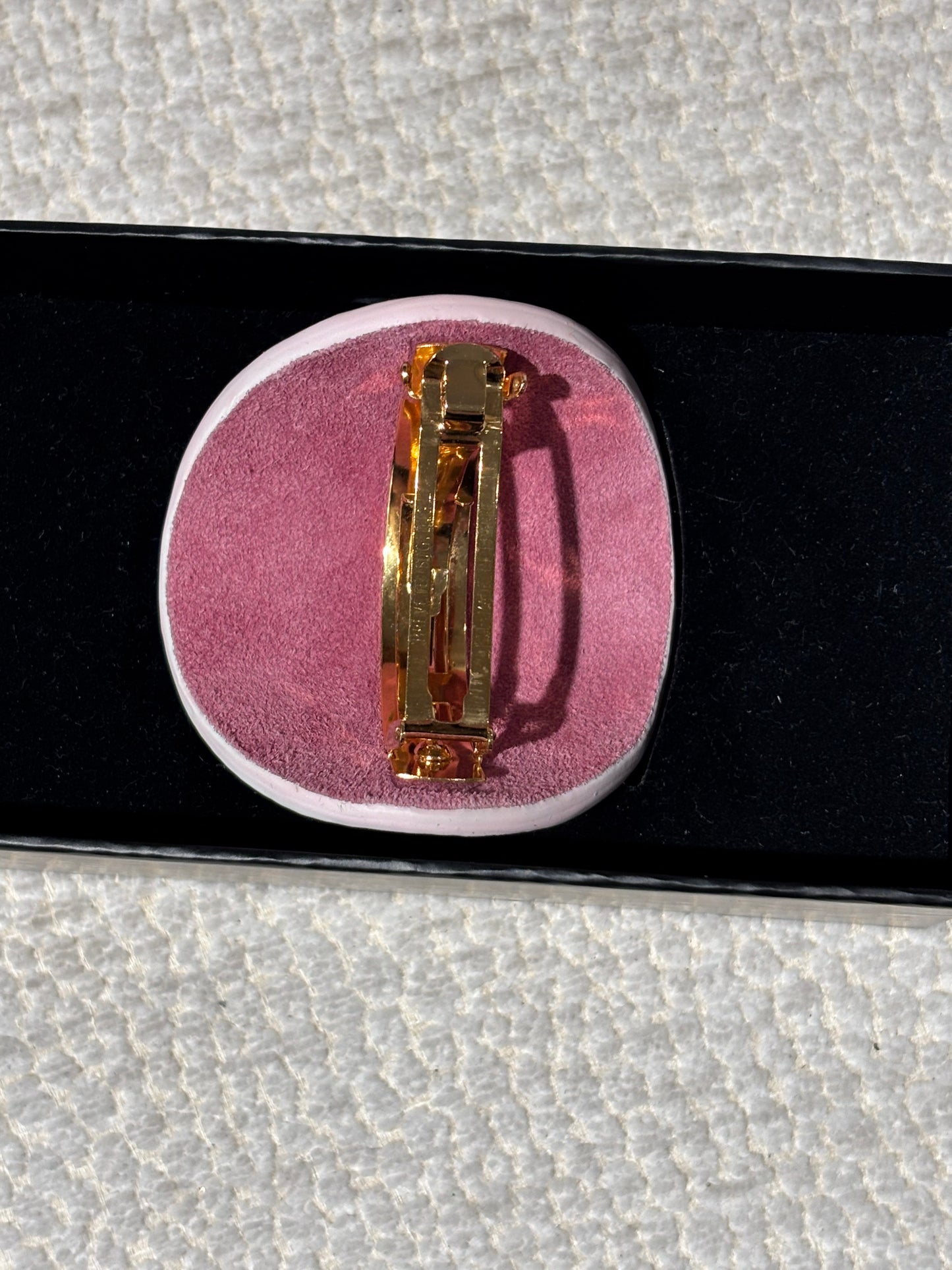 Balmain Hair Clip - Pink Leather & 18 Carat Gold Logo