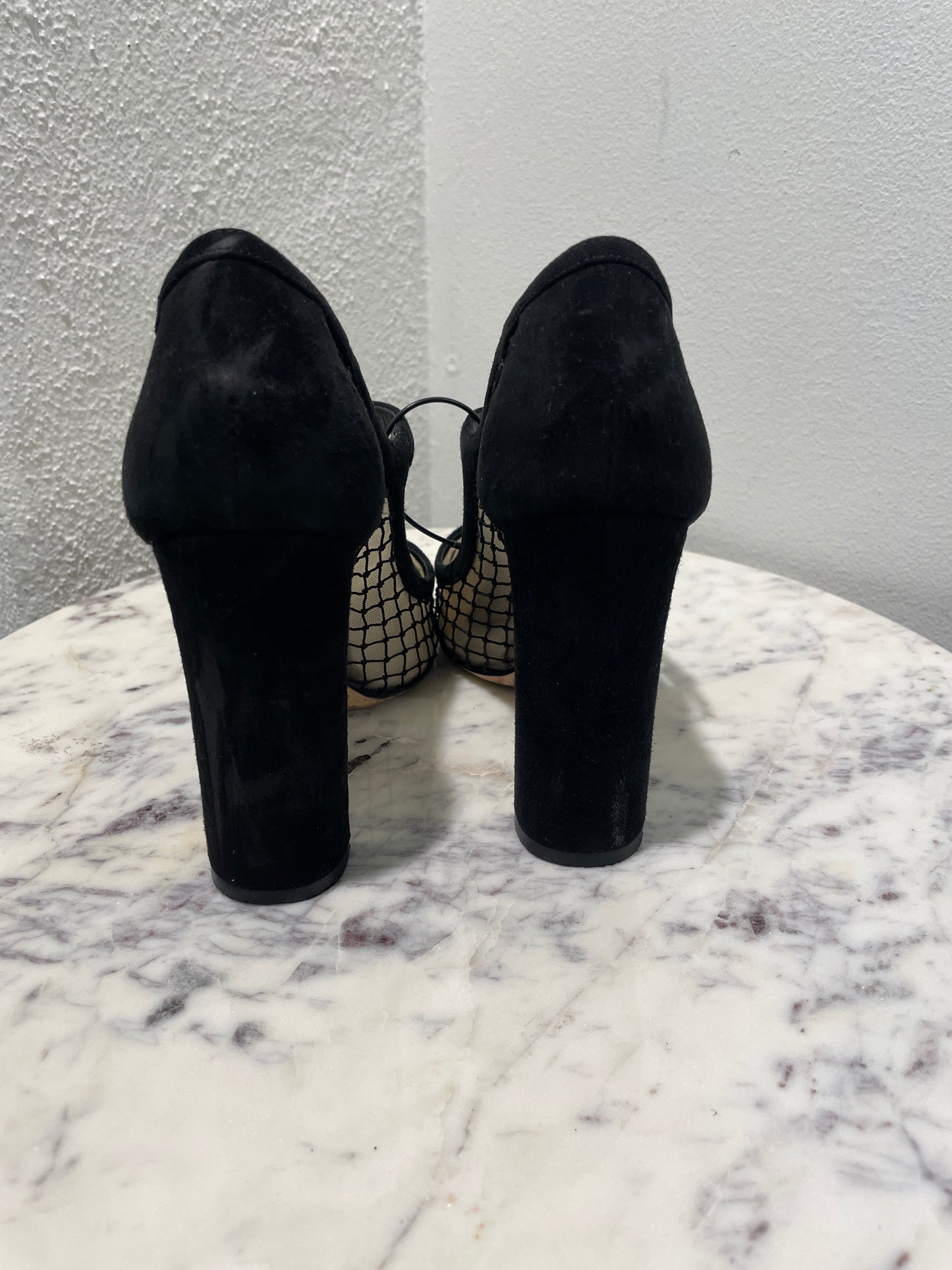 Dolce & Gabbana Black Suede & Telinha Mesh Mary-Jane Block Heels - 38