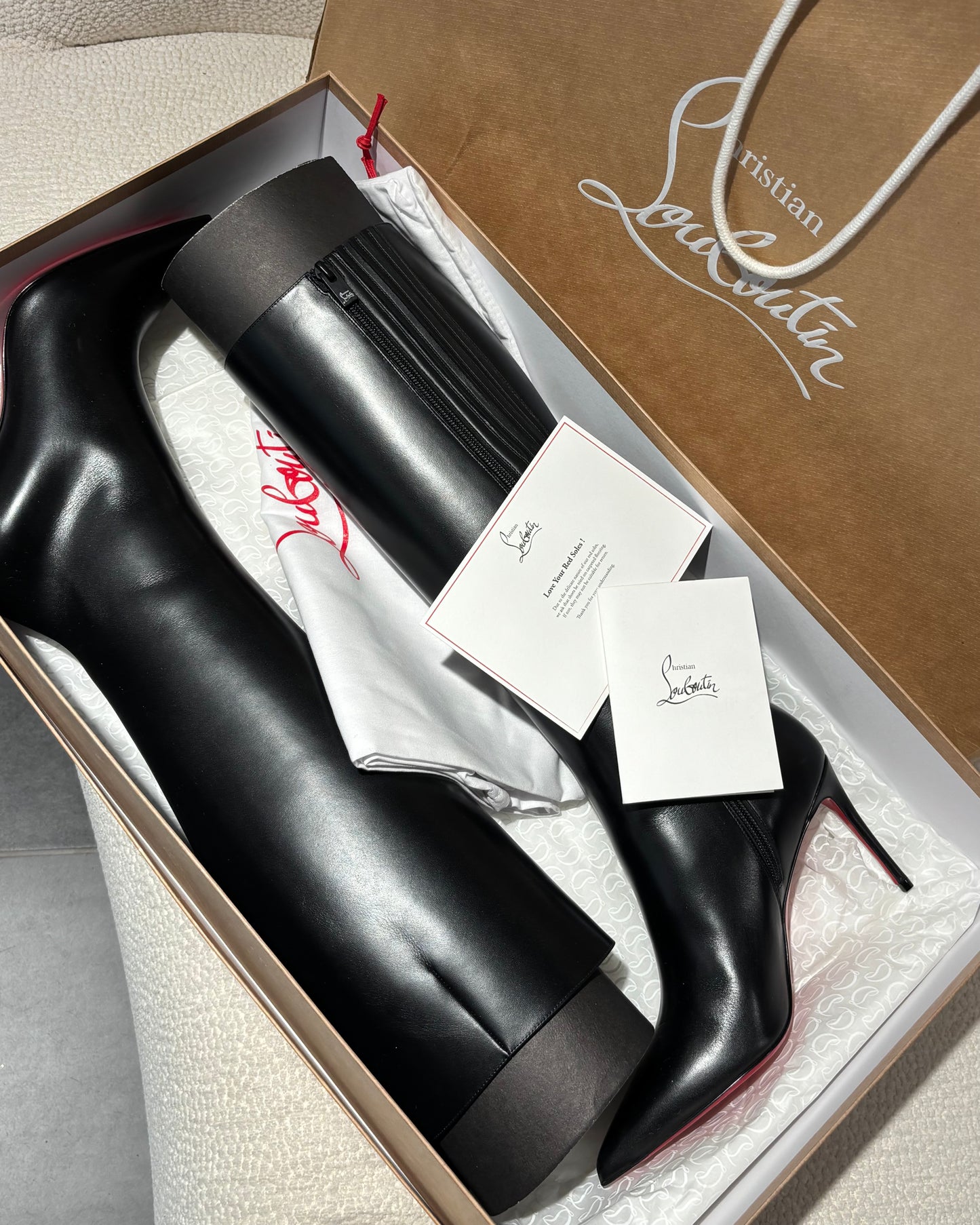 Christian Louboutin Knee-High Boots – Kate - Black Leather with Red Soles - EU 37.5/38