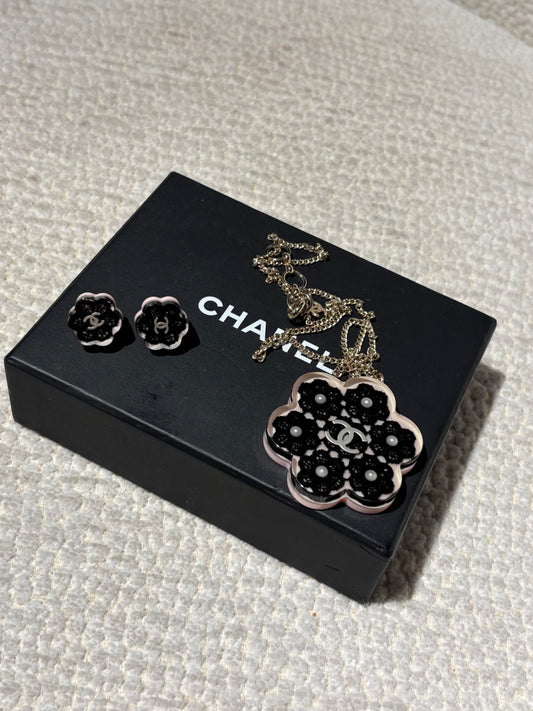 Chanel Camellia Set – Soft Pink Resin with Pearl Details