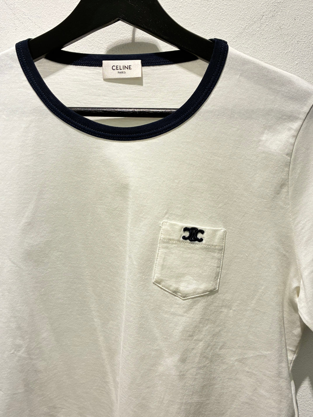 Celine Logo Tee - White & Navy - Size S/M