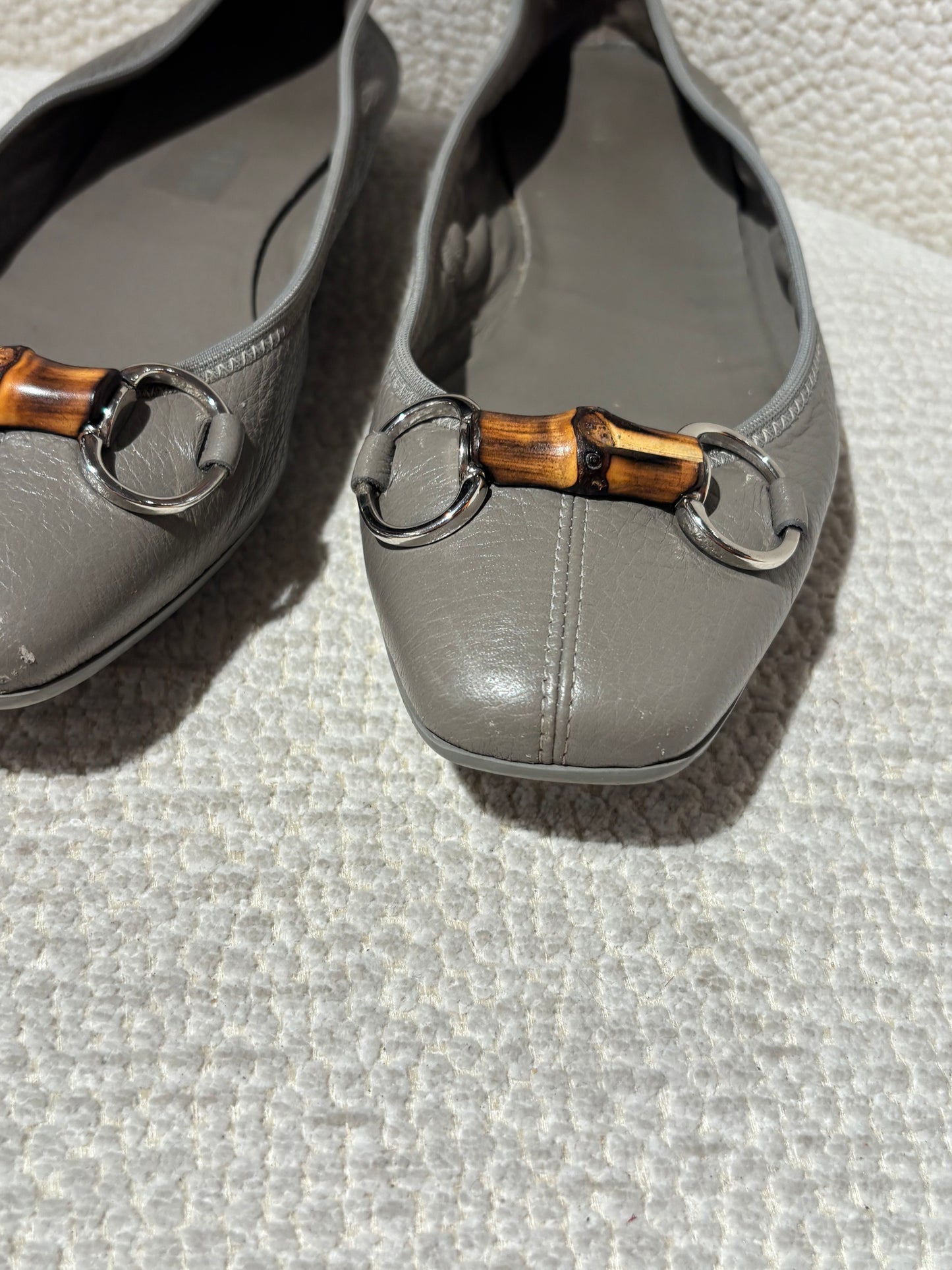 Gucci Ballerina - Grey Leather with Bamboo Bit - EU 38.5