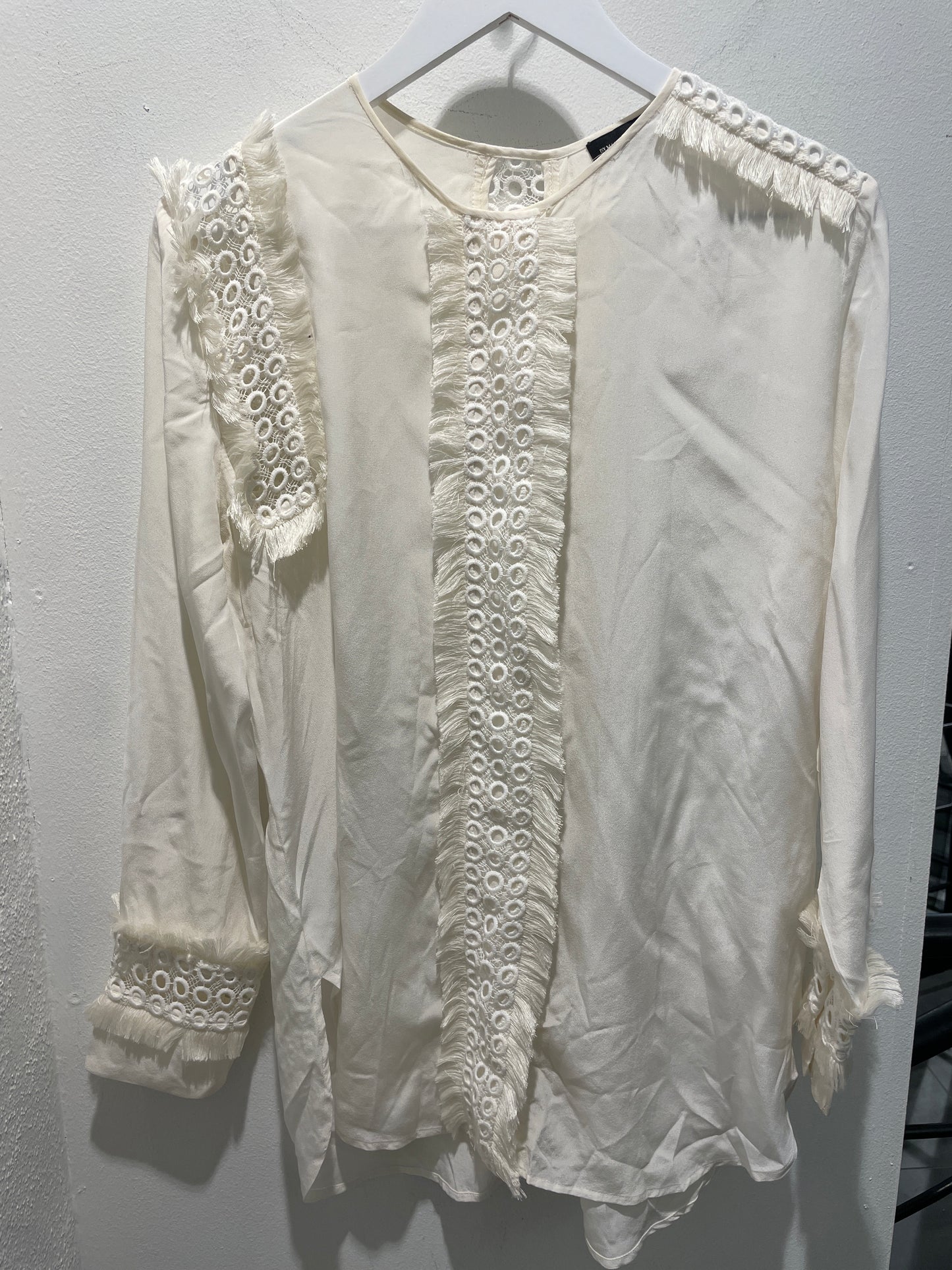 Malene Birger — Ecru Silk Blouse with Lace and Fringe Details - EU38 - M