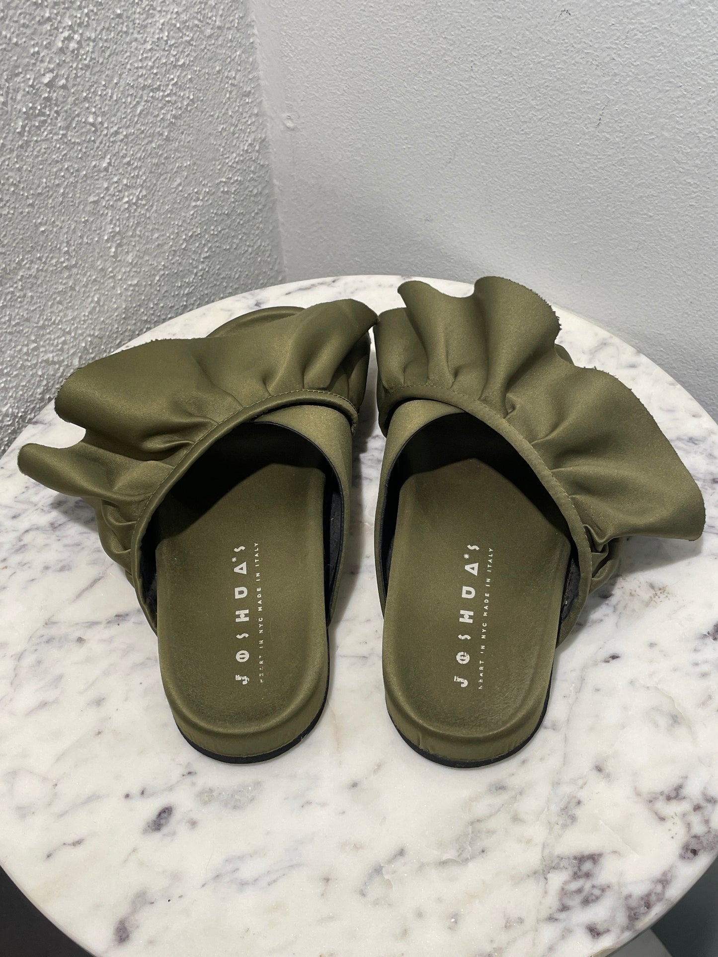 Joshua Sanders Voluminous Ruffle Platform Slides in Olive Green - 37
