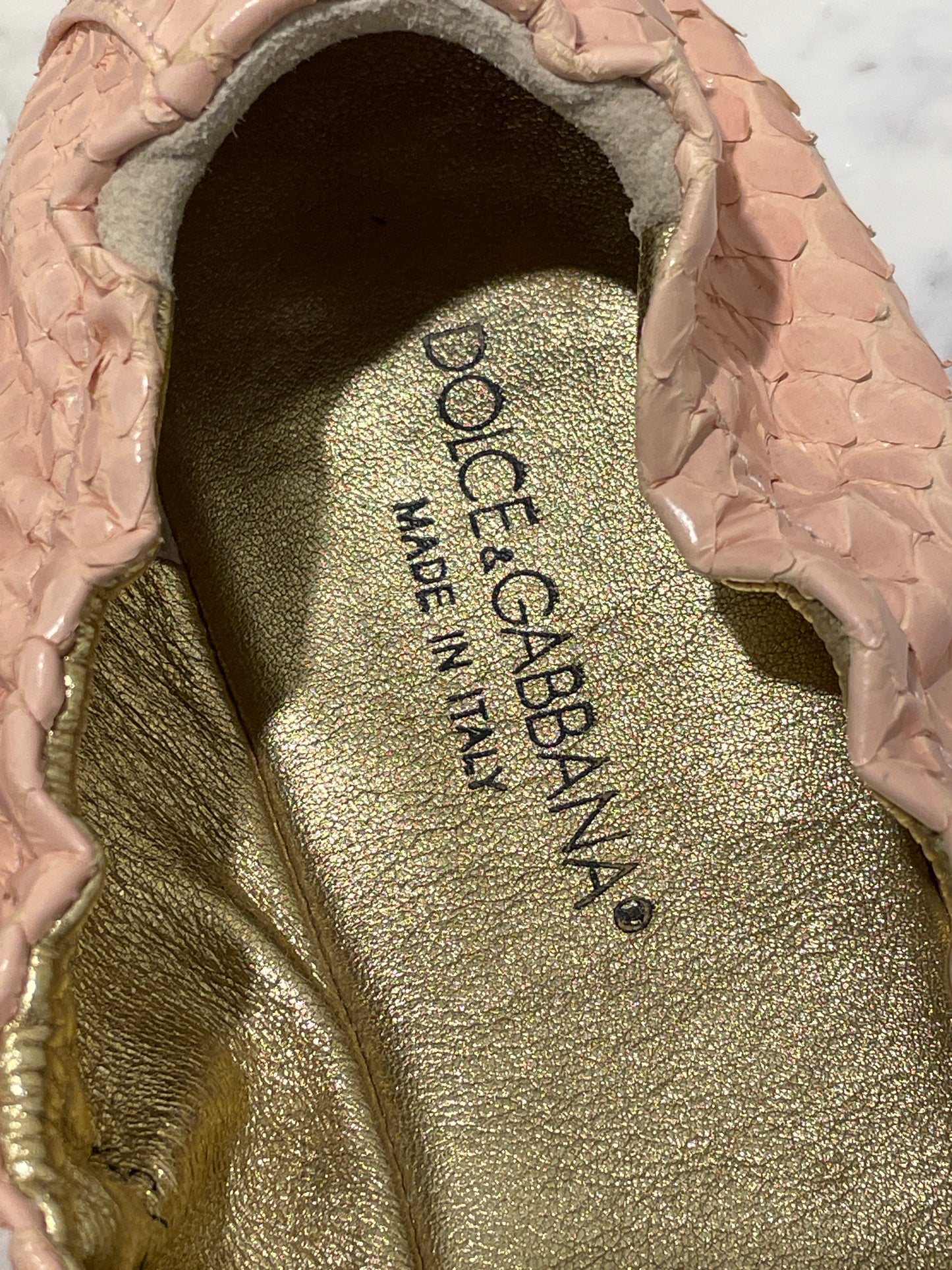 Dolce & Gabbana Pastel Pink Genuine Snakeskin Ballet Flats with Gold Insoles - EU38,5