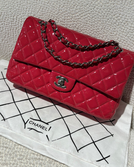 Chanel Flap Bag - Raspberry Patent Leather & Silver Hardware