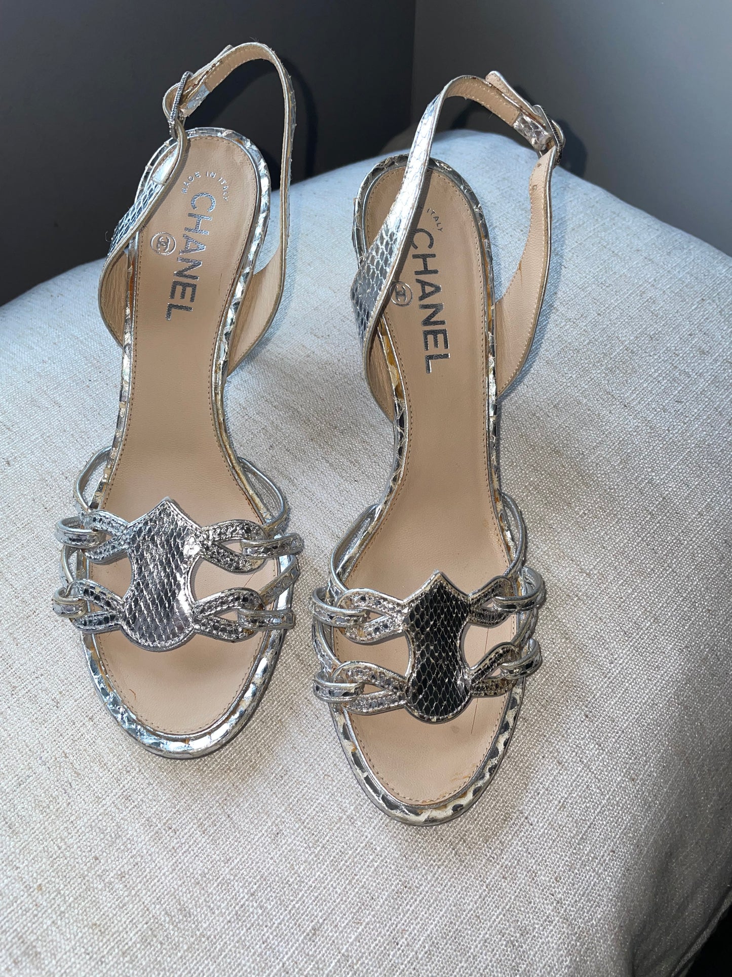 Chanel - heels - Ægte Python - Silver - 38