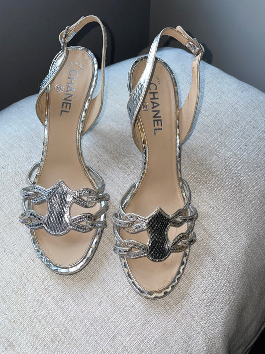 Chanel - heels - Ægte Python - Silver - 38