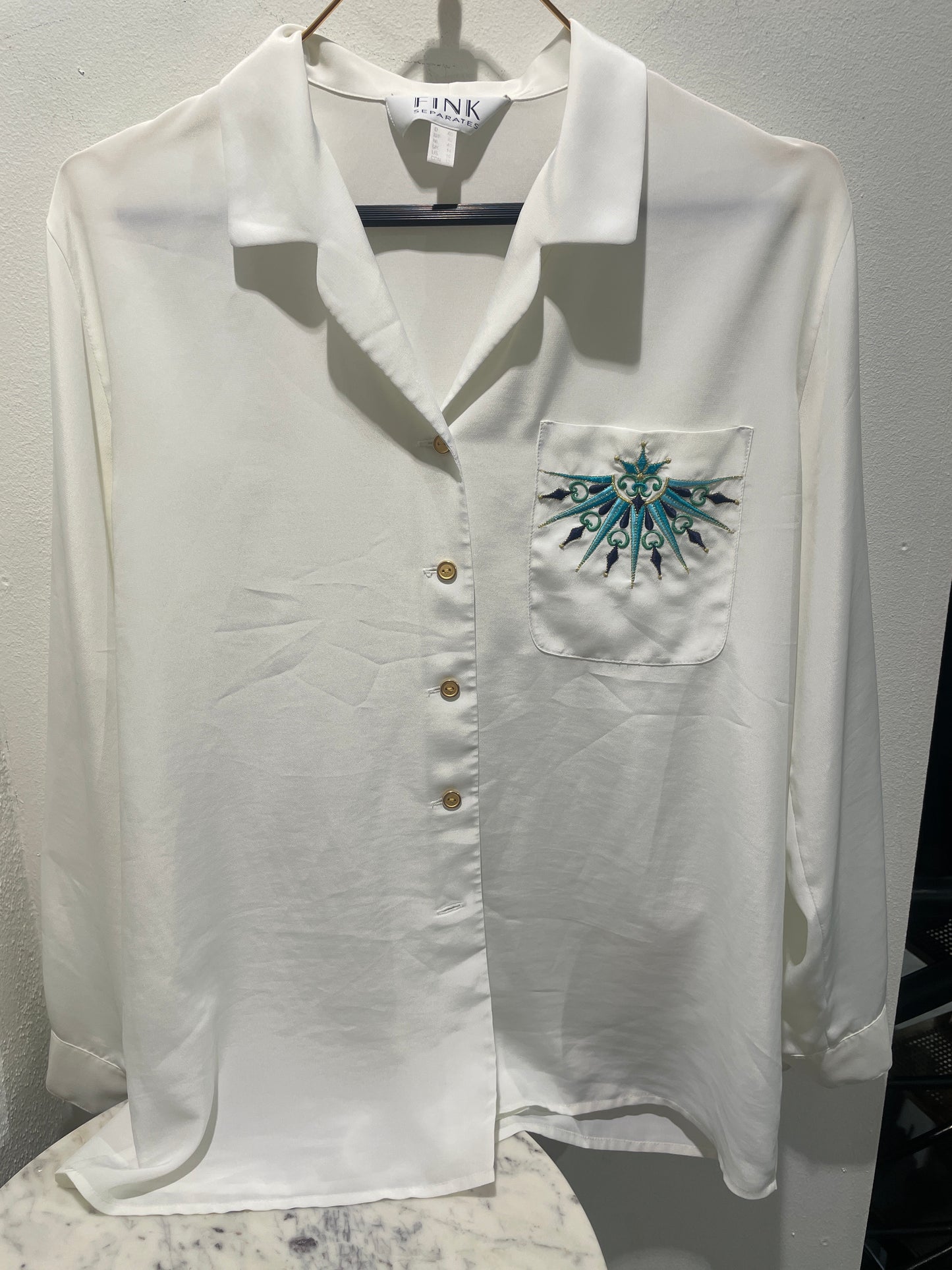 Vintage Fink – Lightweight Statement Shirt with Turquoise Embroidery - EU 40