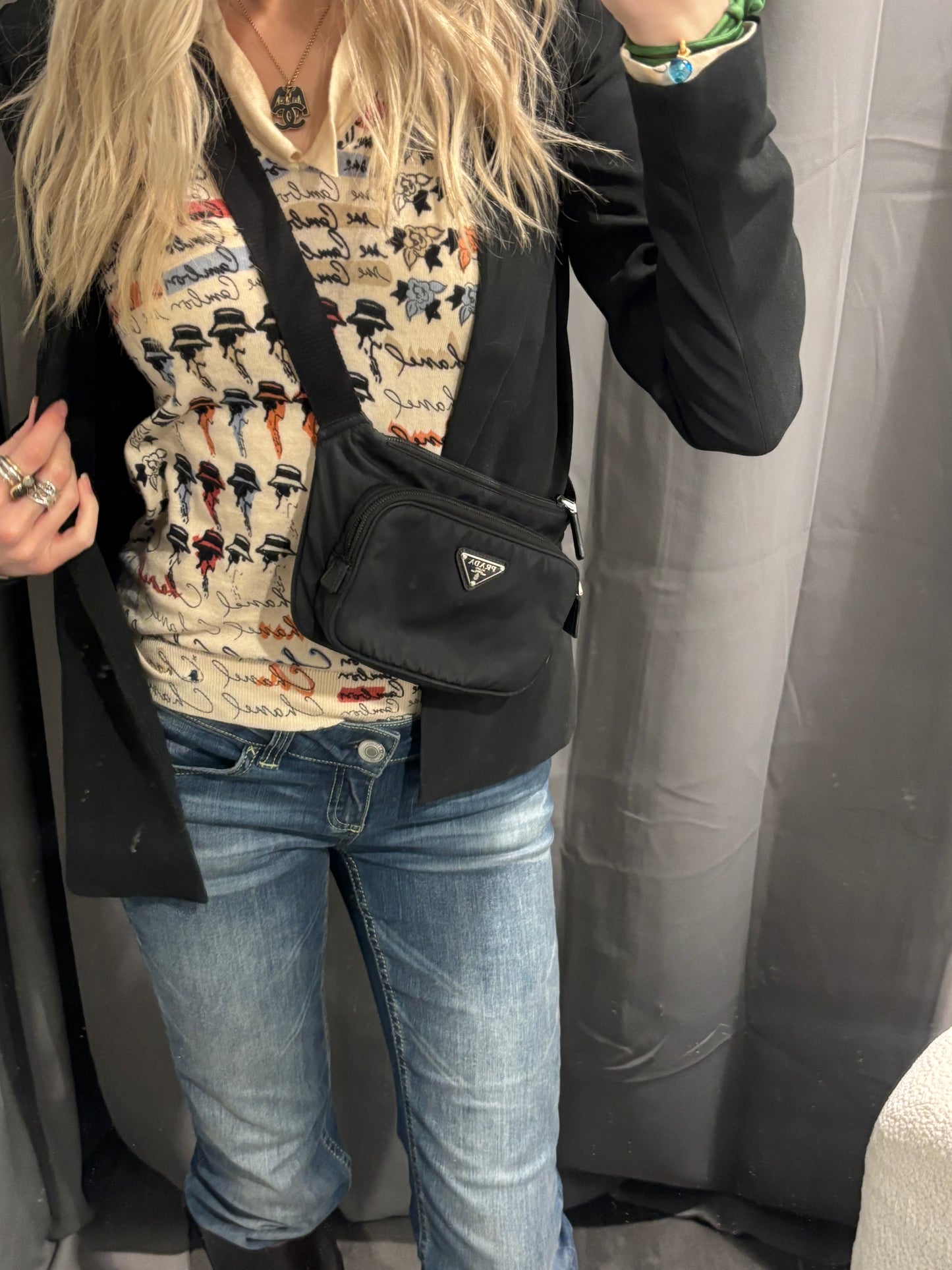 Prada Crossbody Bag - Black Nylon & Silver Logo