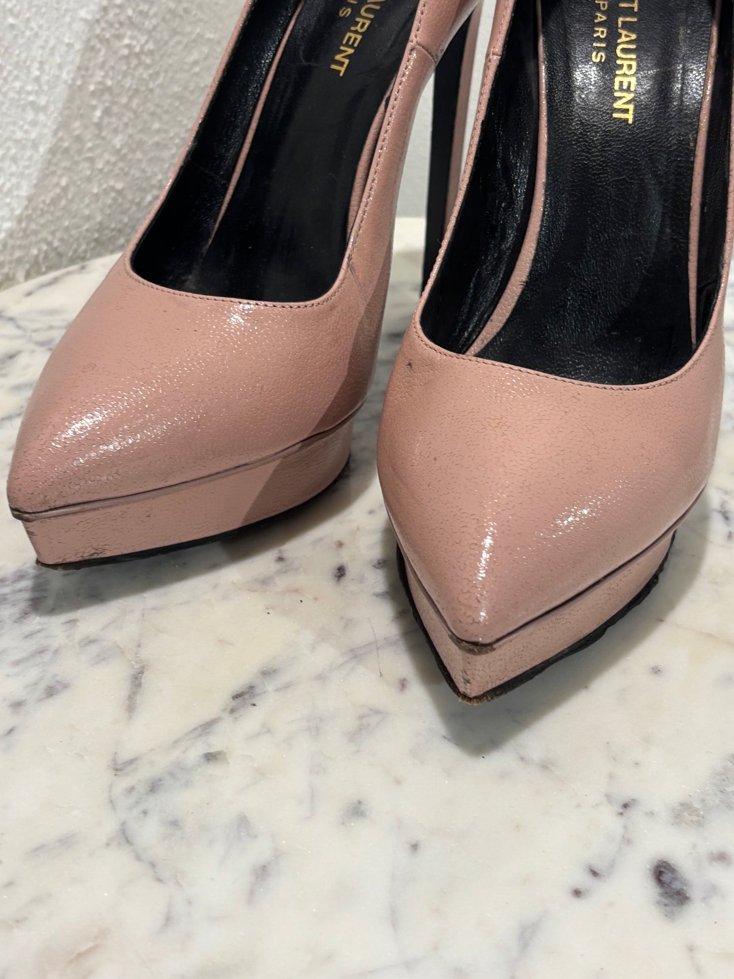 Saint Laurent - Janis platform pumps - Soft pink - 100 mm - 38,5  - Medinas Wardrobe