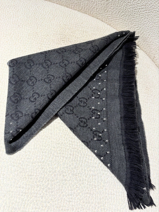 Gucci Monogram Scarf – Two-Tone Grey with Stud Details