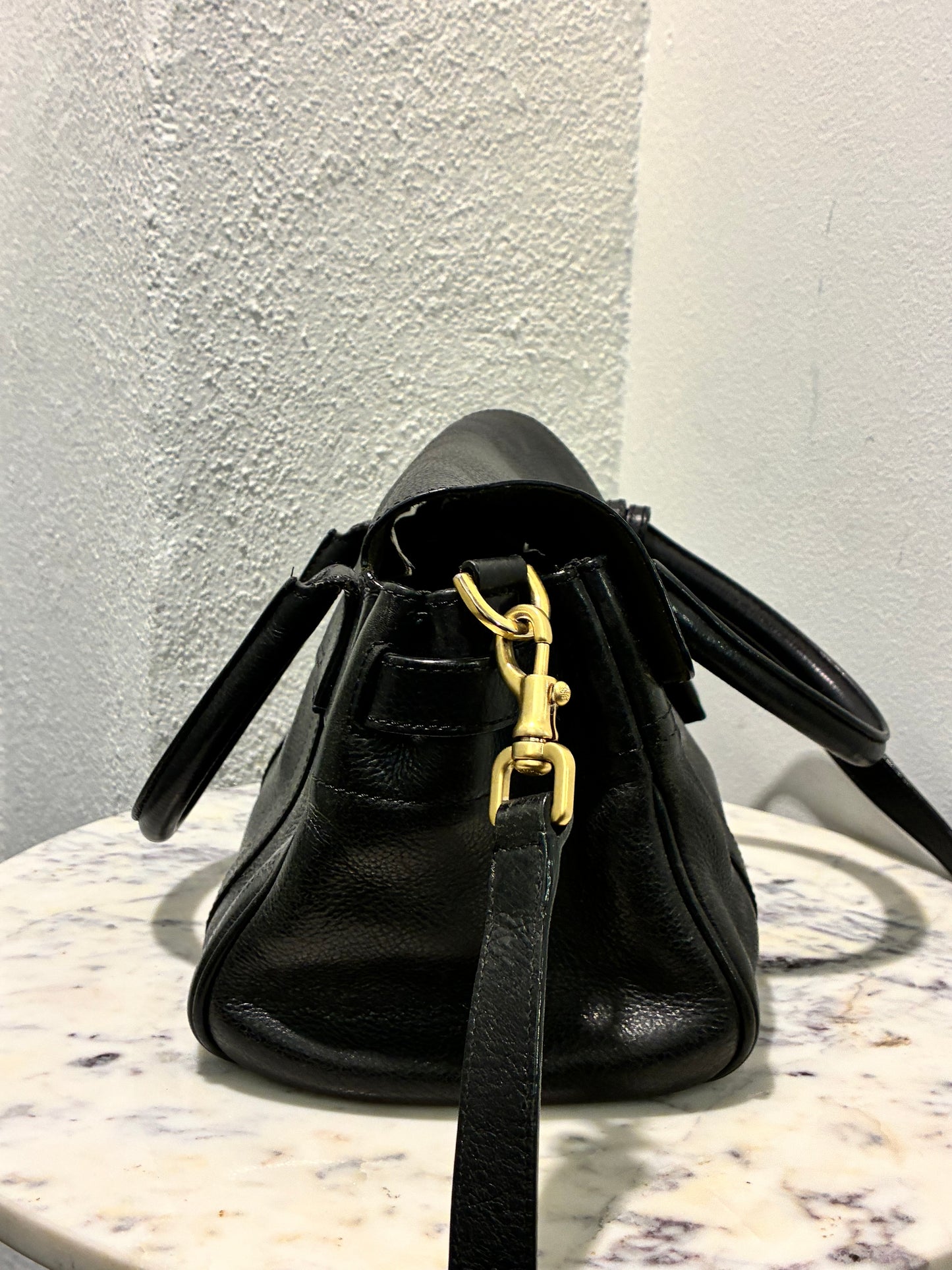 Mulberry Small Bayswater Satchel - Black Calfskin & Gold Hardware