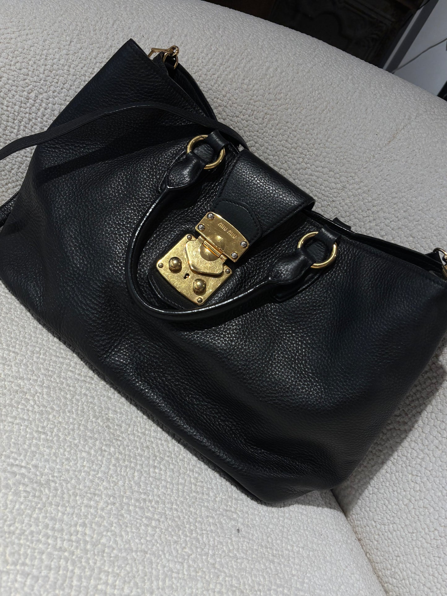 Miu Miu - Vitello Caribu Tote - Black Leather & Gold Hardware