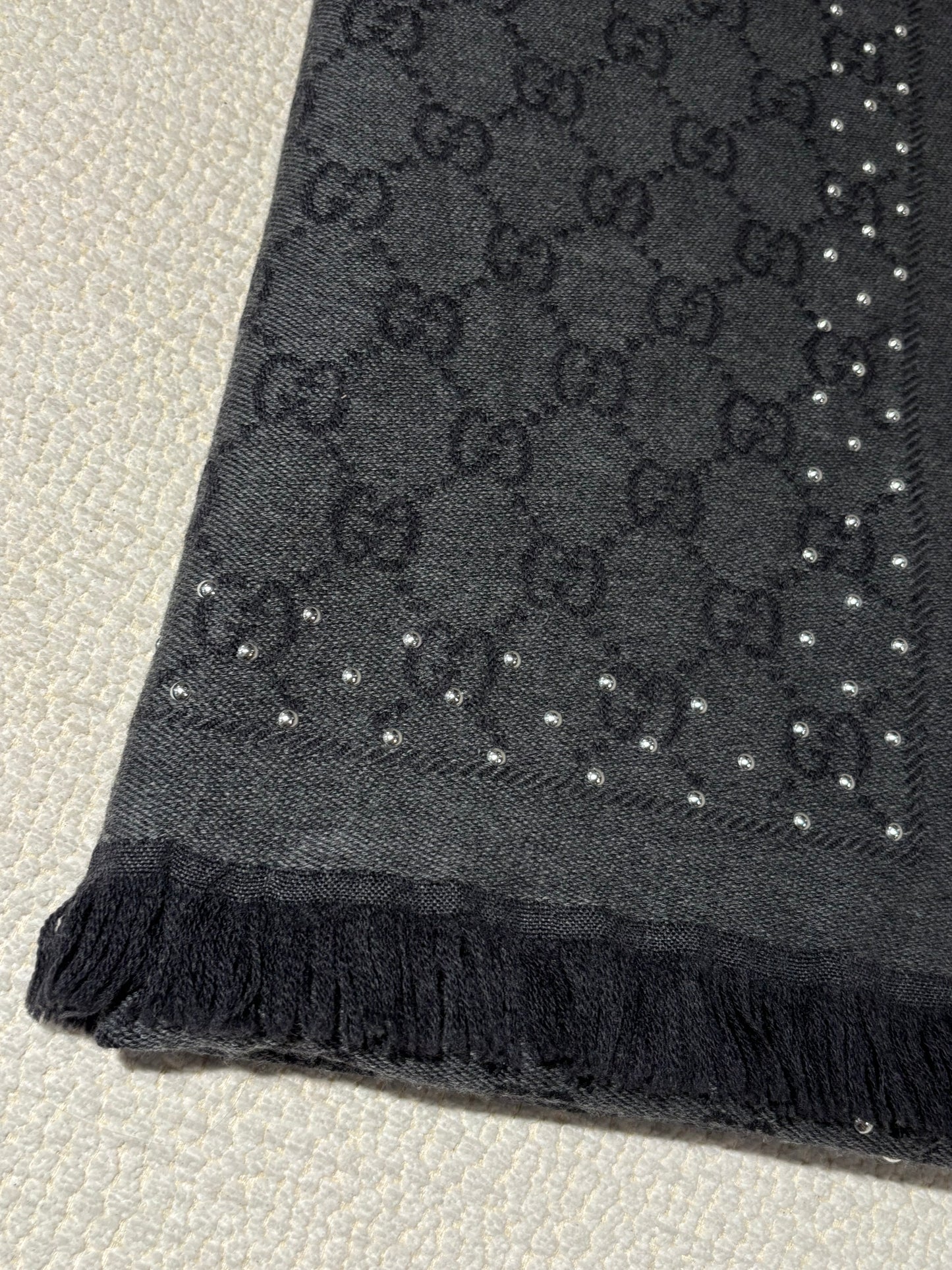 Gucci Monogram Scarf – Two-Tone Grey with Stud Details