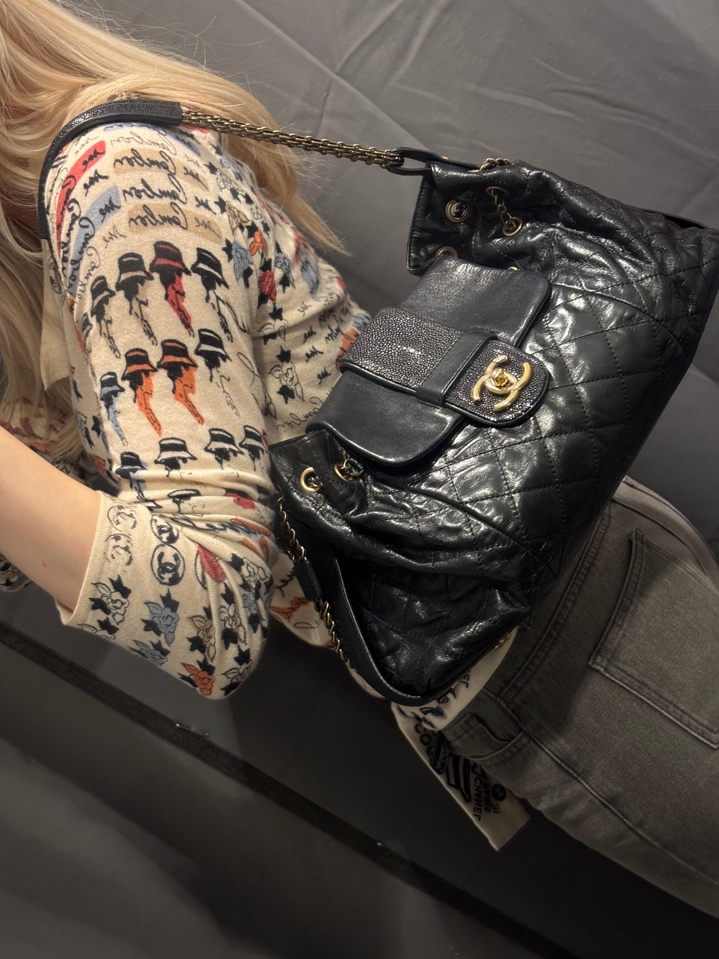 Chanel Stingray Bindi CC Accordion Tote – Black Calfskin & Gold Hardware