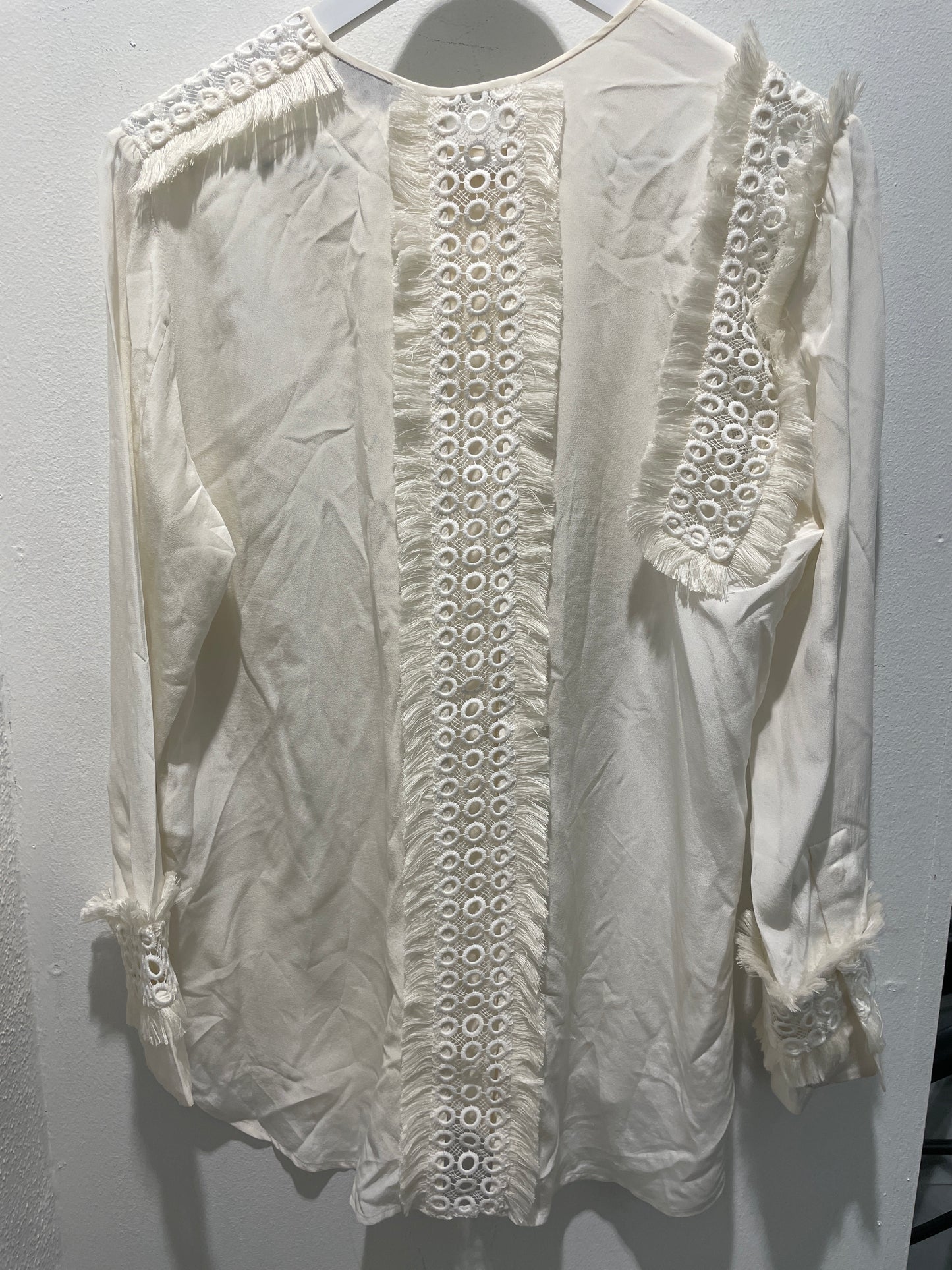 Malene Birger — Ecru Silk Blouse with Lace and Fringe Details - EU38 - M