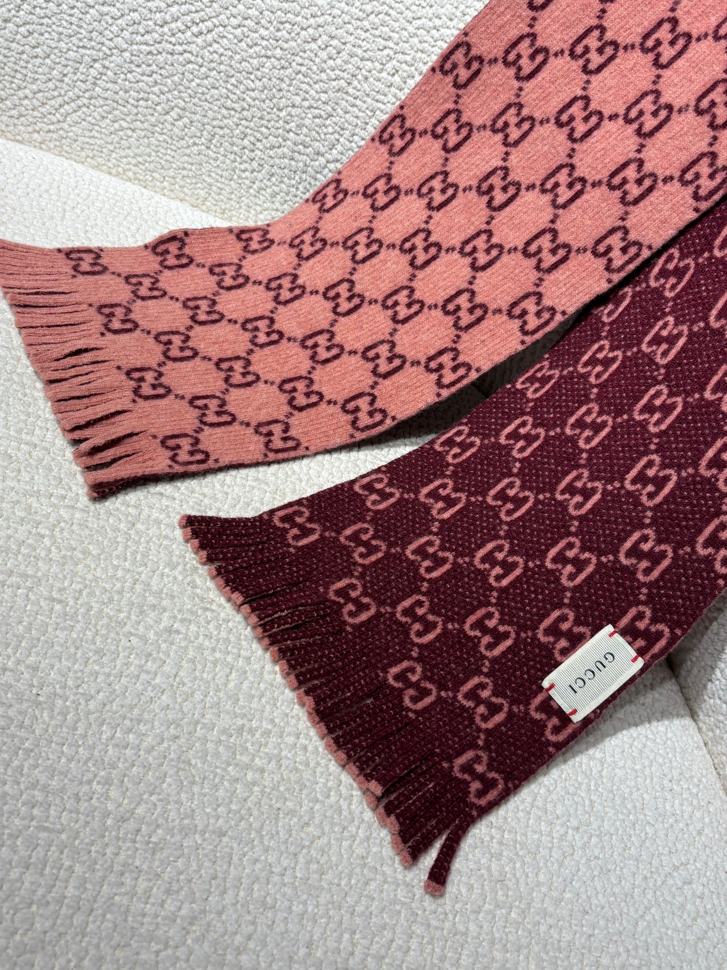 Gucci Monogram Scarf - Wool - Pink and Wine-Plum