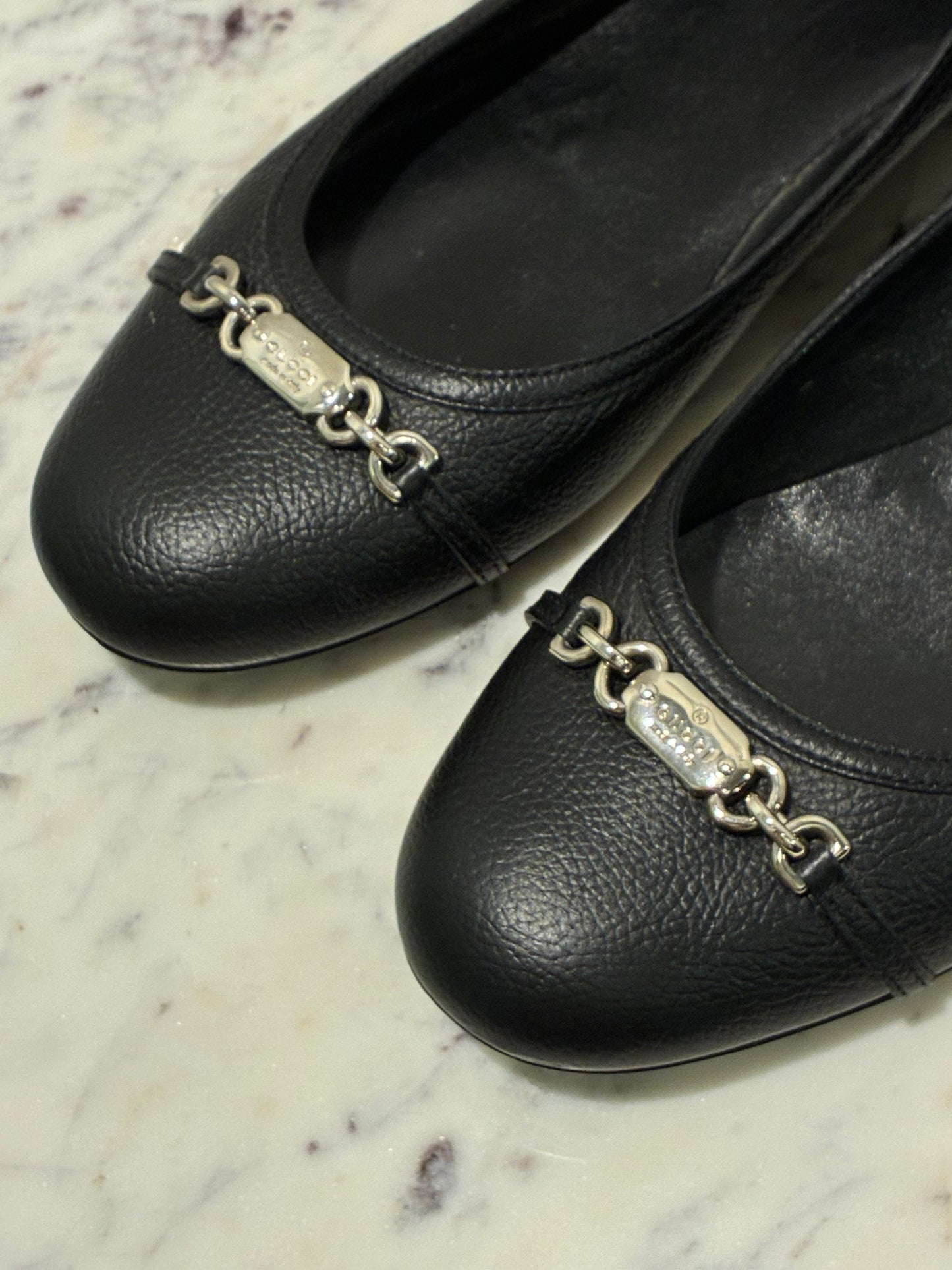 Gucci Ballerina - Black Leather with Silver Bit - EU 38.5