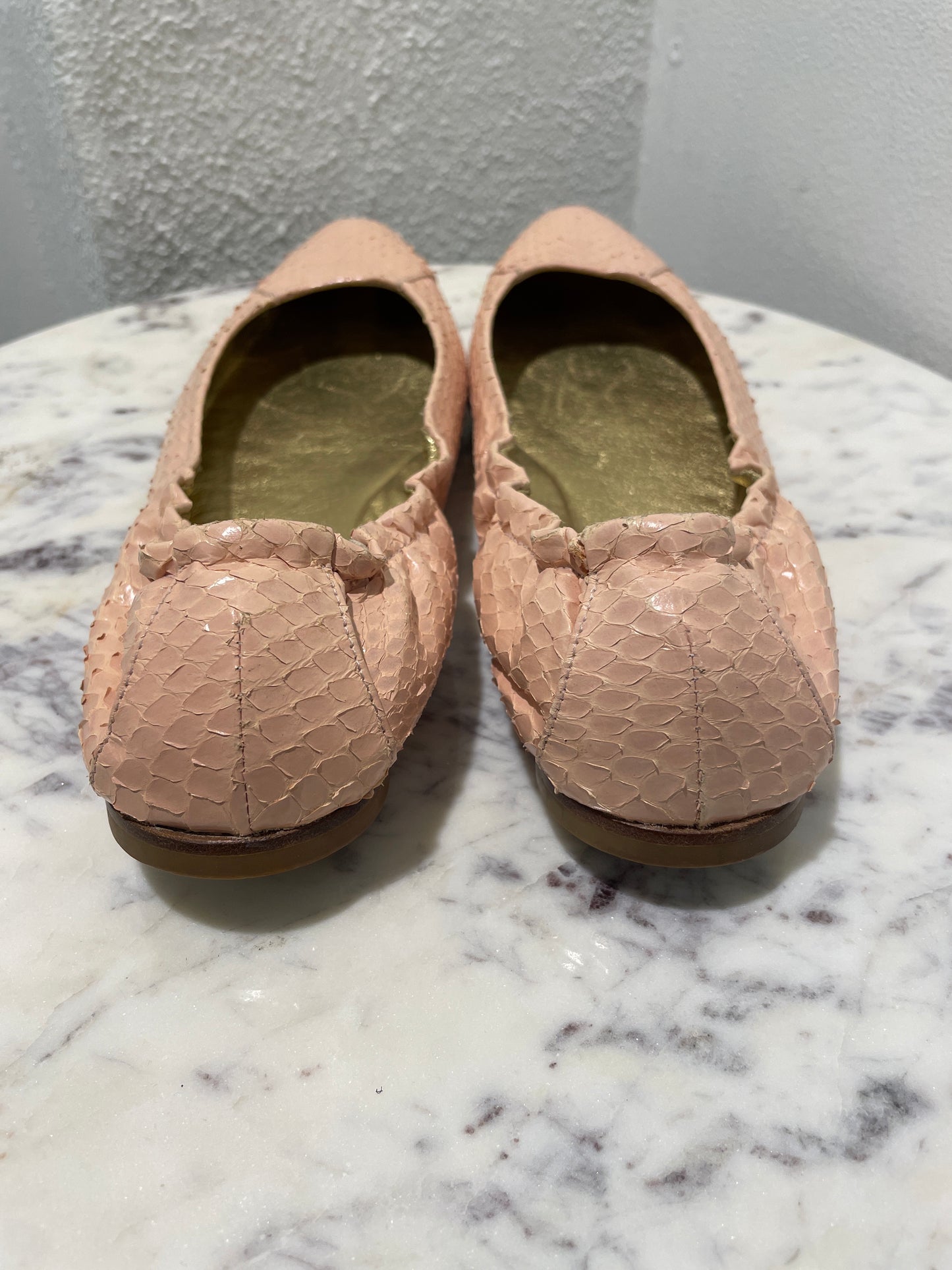 Dolce & Gabbana Pastel Pink Genuine Snakeskin Ballet Flats with Gold Insoles - EU38,5