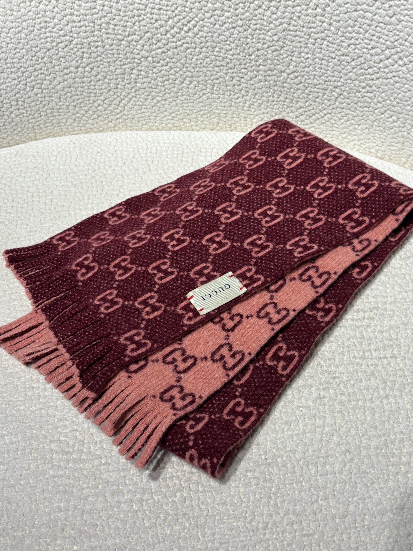 Gucci Monogram Scarf - Wool - Pink and Wine-Plum