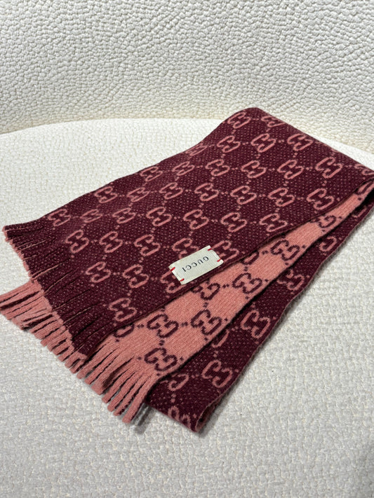 Gucci Monogram Scarf - Wool - Pink and Wine-Plum