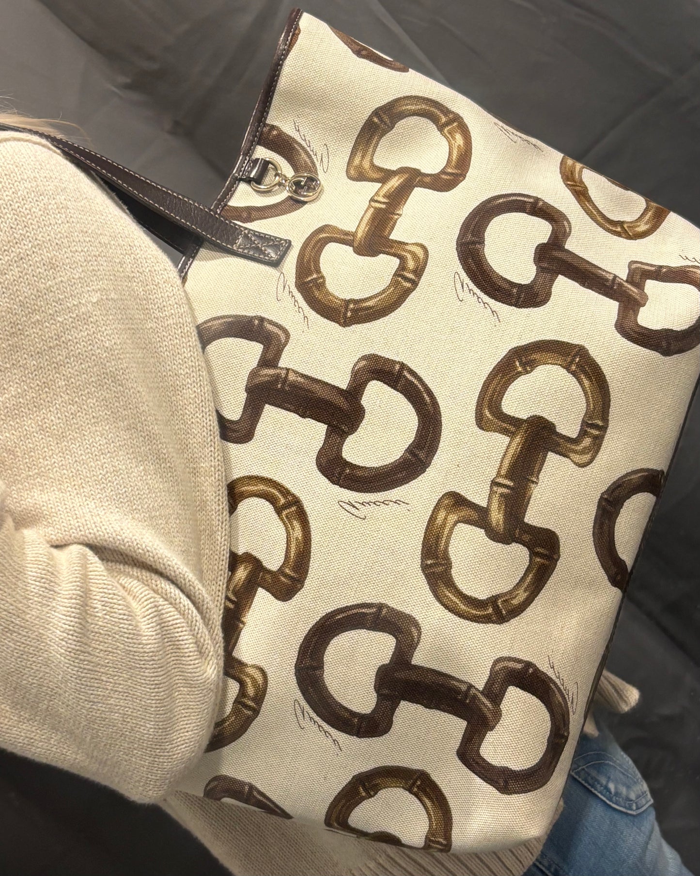 Gucci Tote - Canvas & Leather with Horsebit Details & Logo