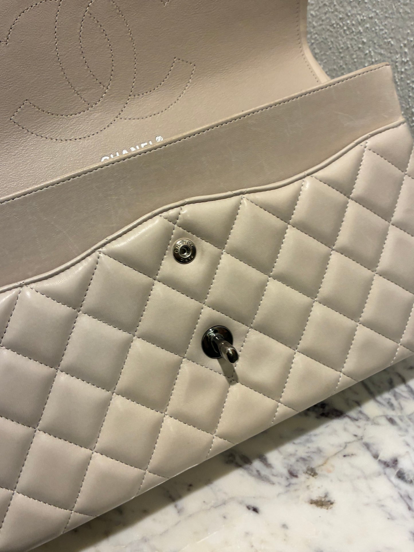 Chanel Classic Double Flap – Jumbo - Beige Lambskin & Dark Silver Hardware