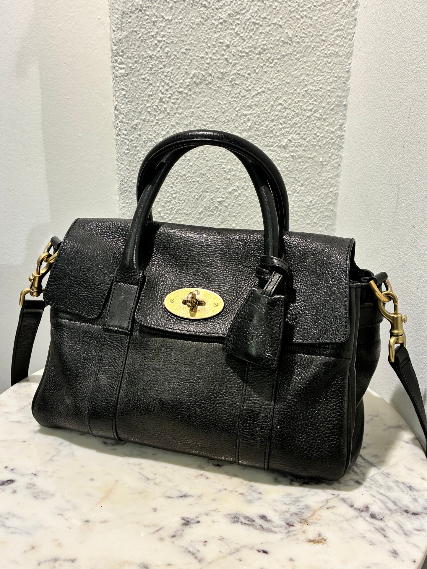 Mulberry Small Bayswater Satchel - Black Calfskin & Gold Hardware