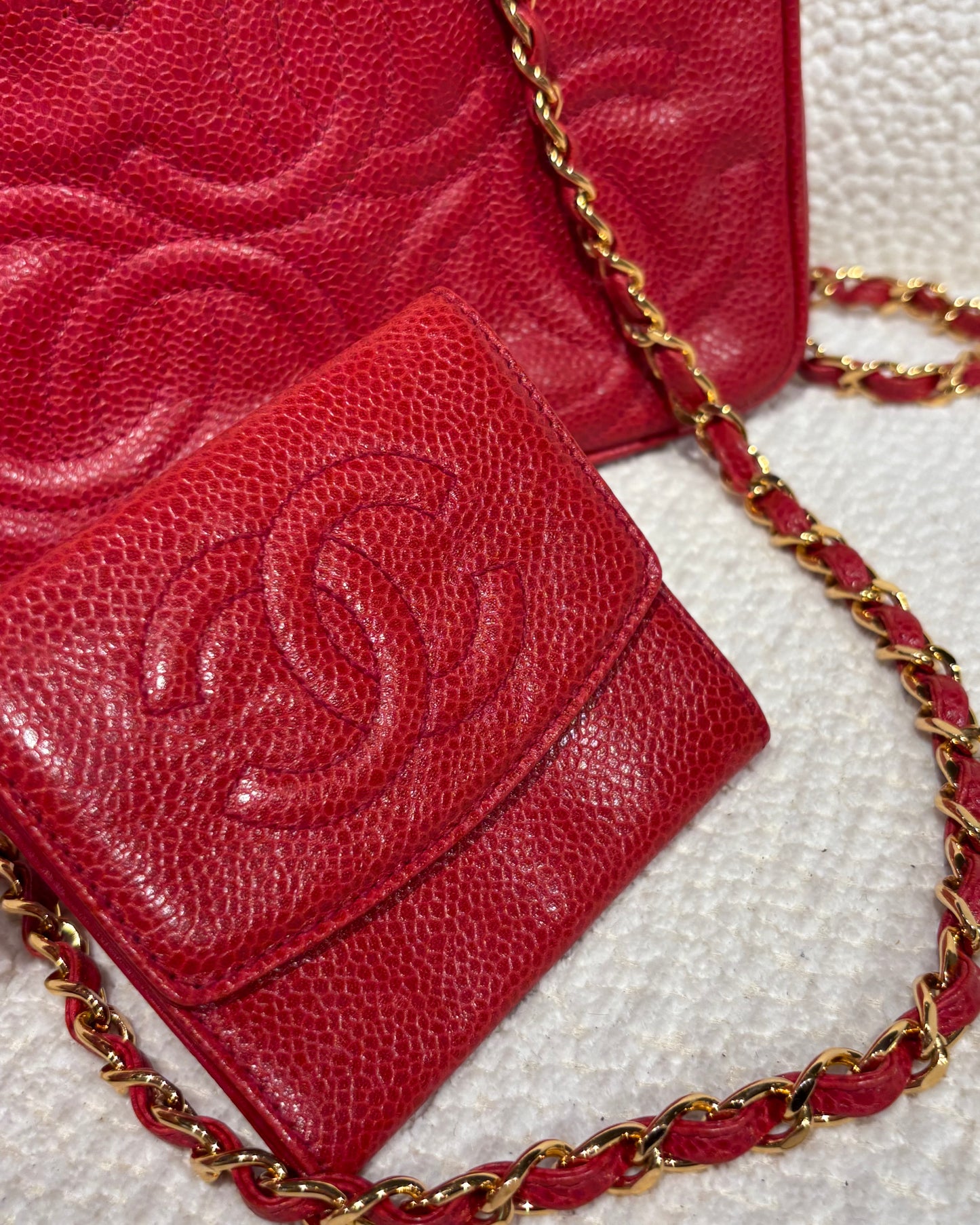 Chanel Vintage Bag & Wallet - Red Caviar leather & Gold Tassel